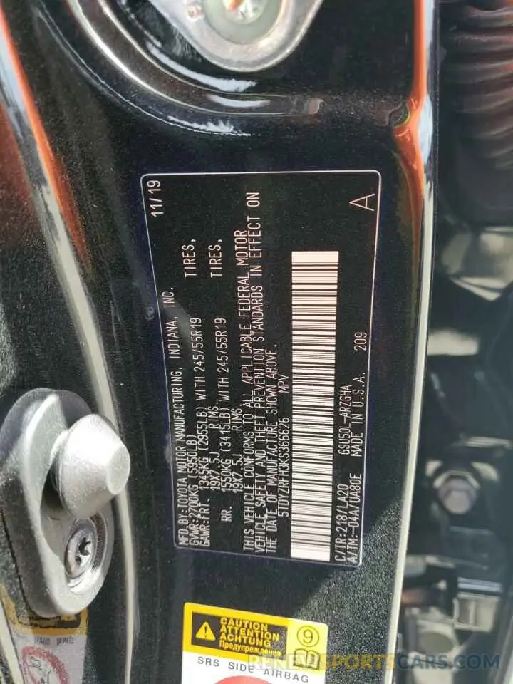 14 Photograph of a damaged car 5TDYZRFH3KS366626 TOYOTA HIGHLANDER 2019