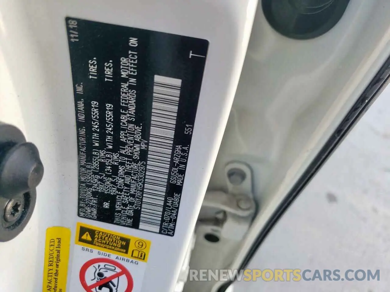 13 Photograph of a damaged car 5TDYZRFH5KS302975 TOYOTA HIGHLANDER 2019