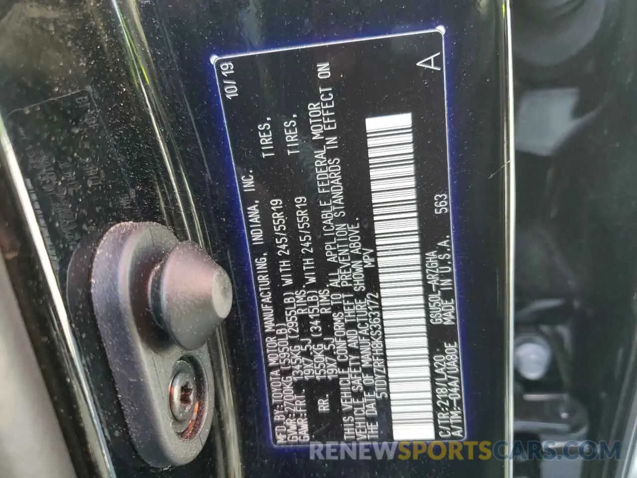 15 Photograph of a damaged car 5TDYZRFH8KS363172 TOYOTA HIGHLANDER 2019