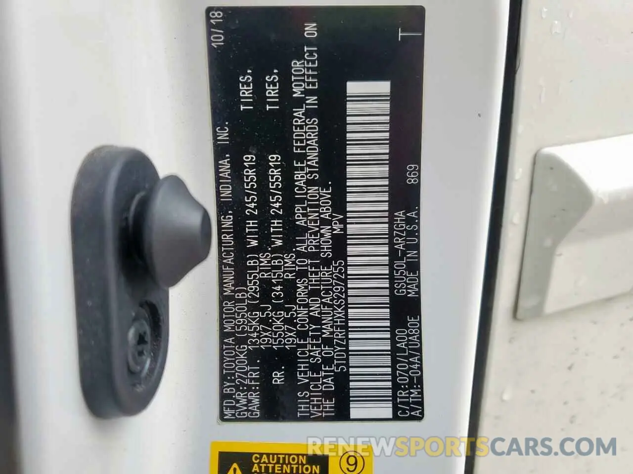 13 Photograph of a damaged car 5TDYZRFHXKS297255 TOYOTA HIGHLANDER 2019