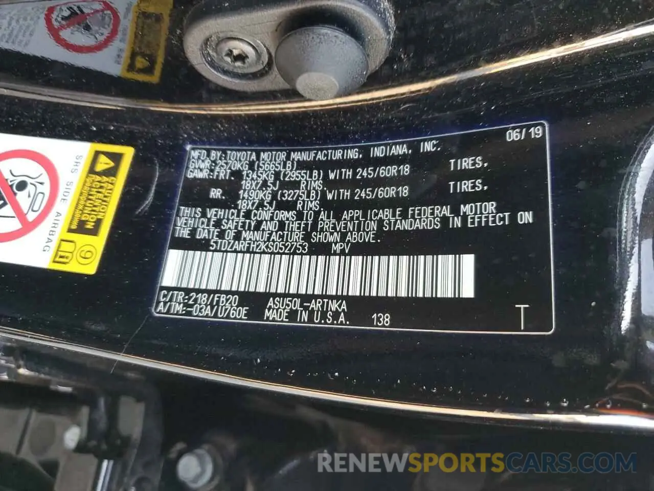 15 Photograph of a damaged car 5TDZARFH2KS052753 TOYOTA HIGHLANDER 2019