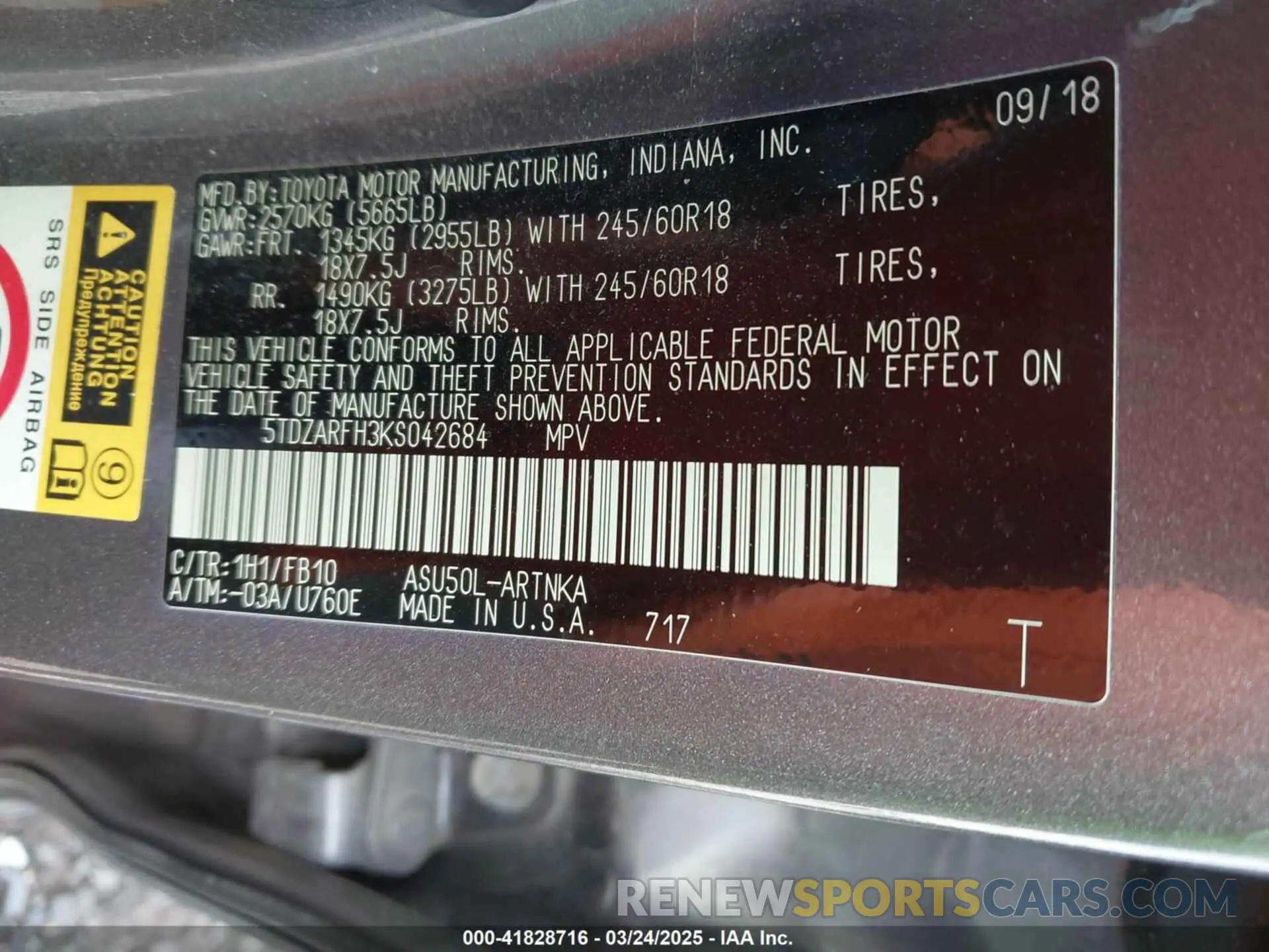 9 Photograph of a damaged car 5TDZARFH3KS042684 TOYOTA HIGHLANDER 2019