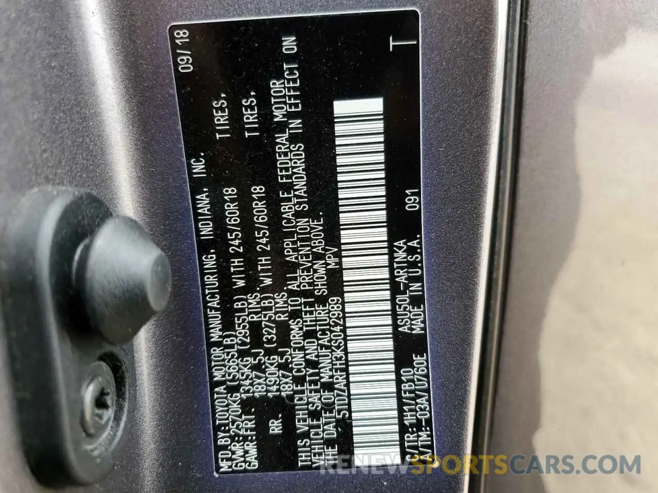 14 Photograph of a damaged car 5TDZARFH3KS042989 TOYOTA HIGHLANDER 2019