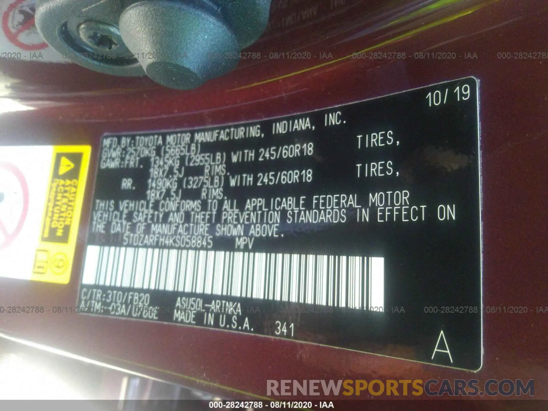 9 Photograph of a damaged car 5TDZARFH4KS058845 TOYOTA HIGHLANDER 2019