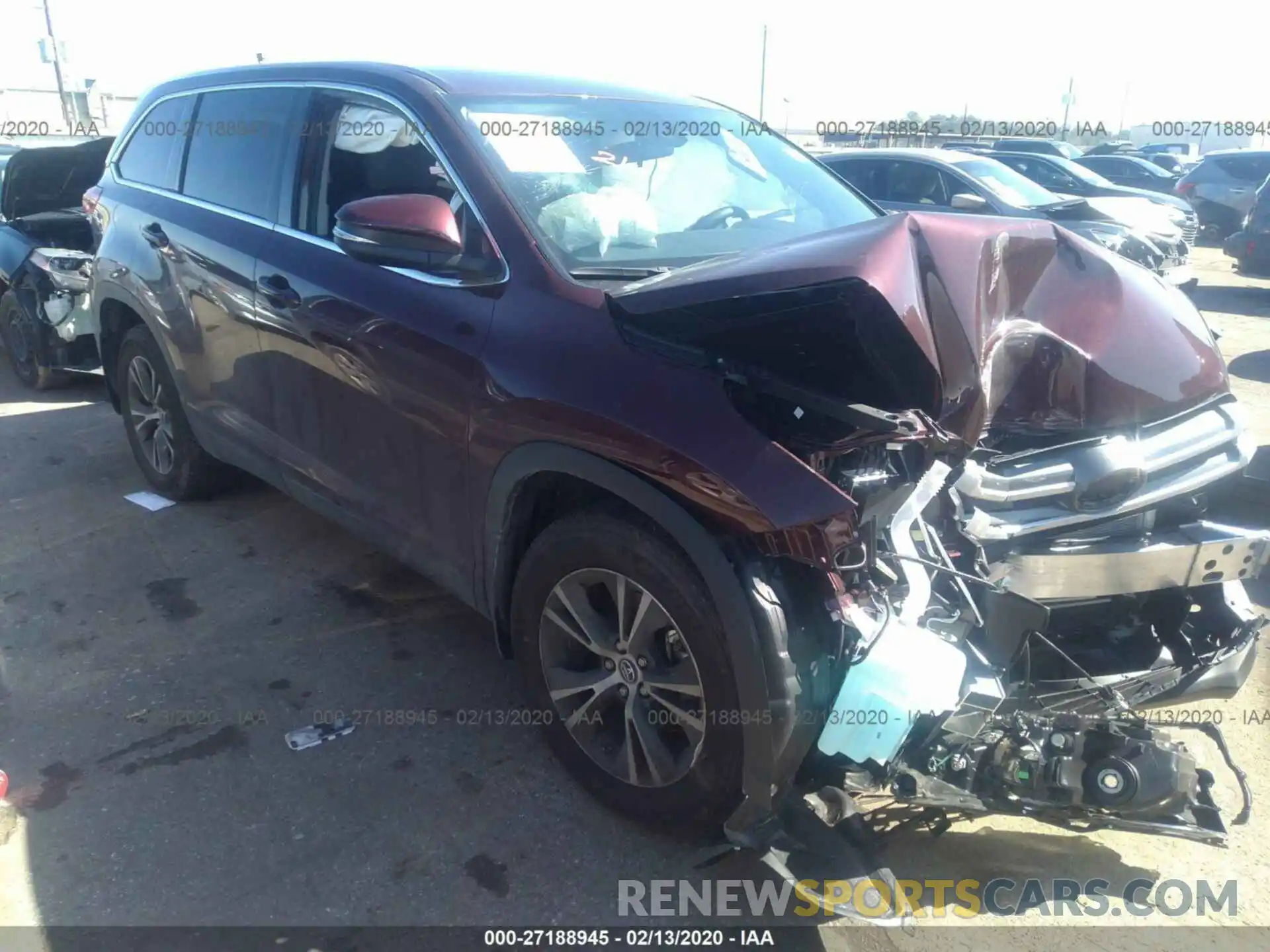 1 Photograph of a damaged car 5TDZARFH4KS059722 TOYOTA HIGHLANDER 2019