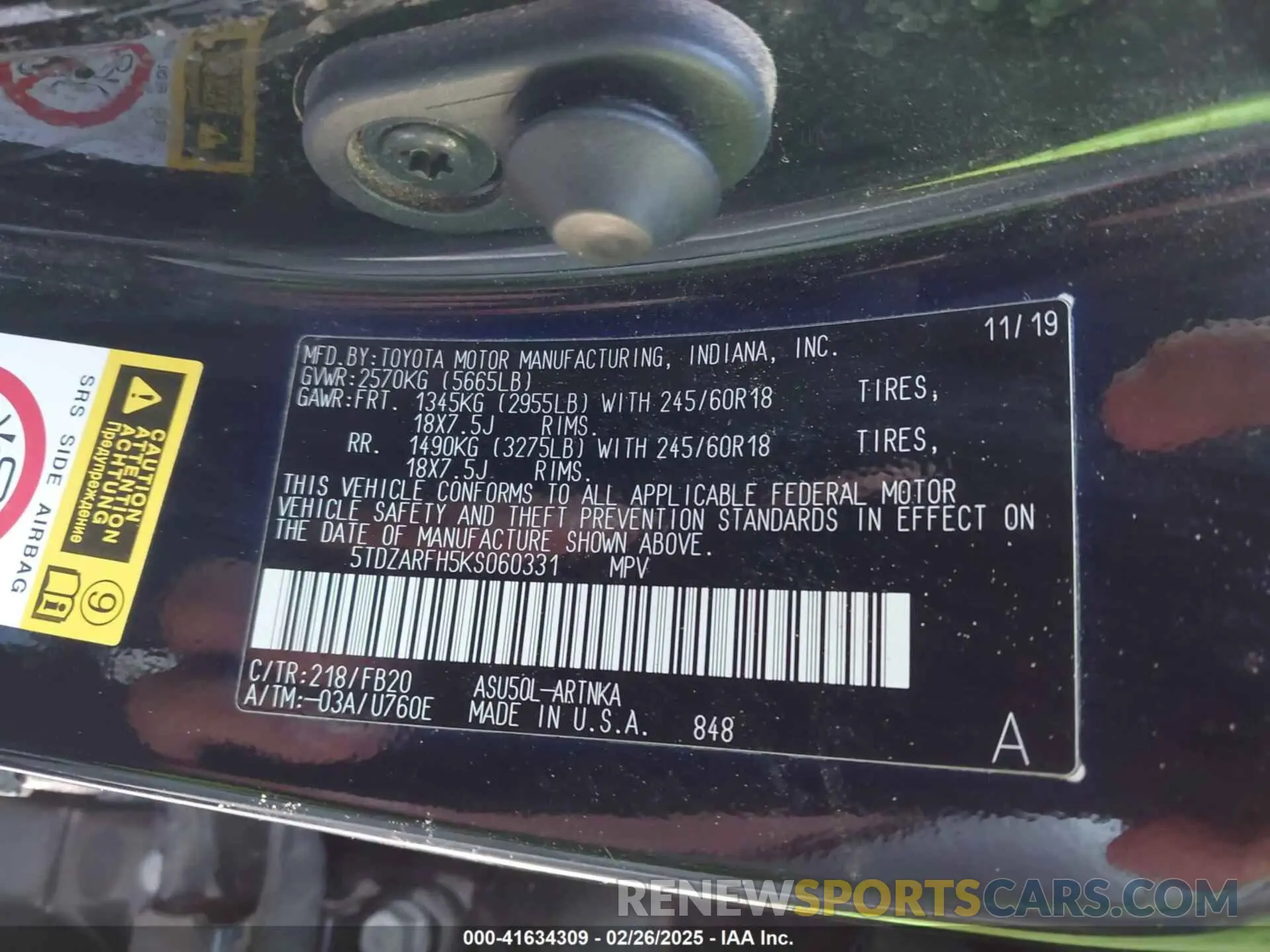 9 Photograph of a damaged car 5TDZARFH5KS060331 TOYOTA HIGHLANDER 2019