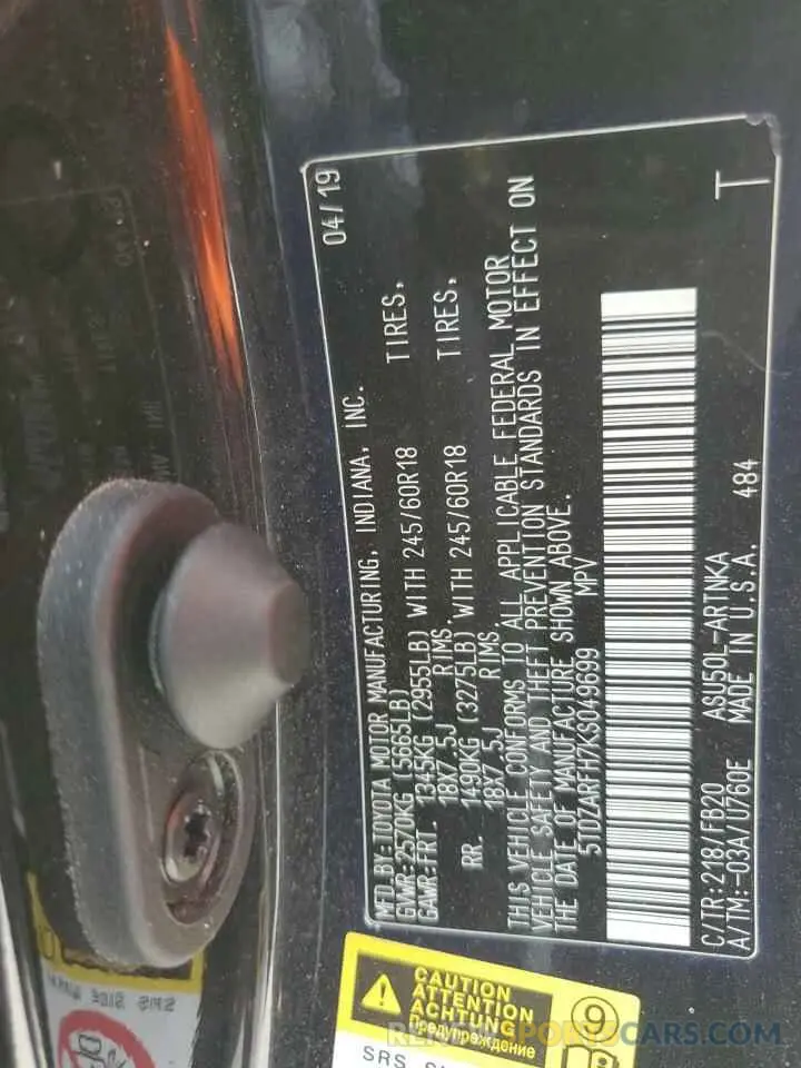 14 Photograph of a damaged car 5TDZARFH7KS049699 TOYOTA HIGHLANDER 2019