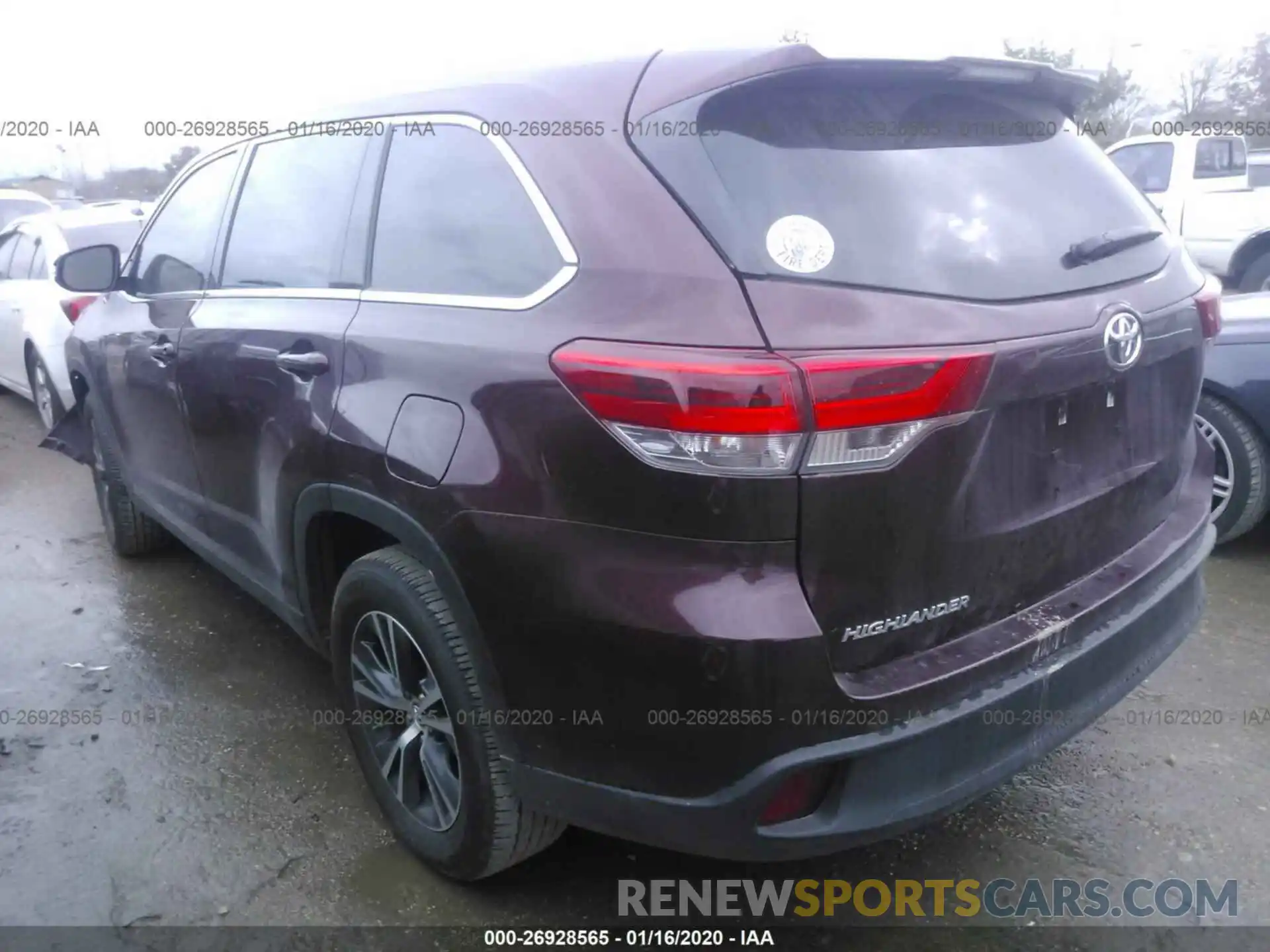 3 Photograph of a damaged car 5TDZZRFH1KS291493 TOYOTA HIGHLANDER 2019