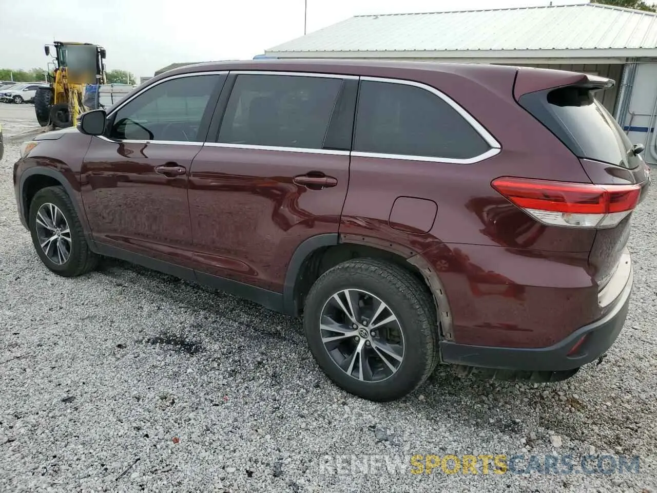 2 Photograph of a damaged car 5TDZZRFH1KS366192 TOYOTA HIGHLANDER 2019