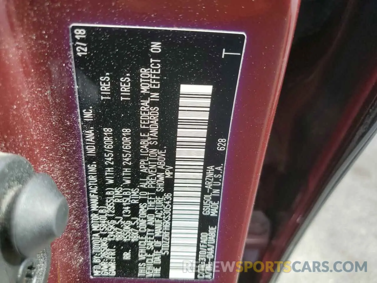 13 Photograph of a damaged car 5TDZZRFH6KS305436 TOYOTA HIGHLANDER 2019