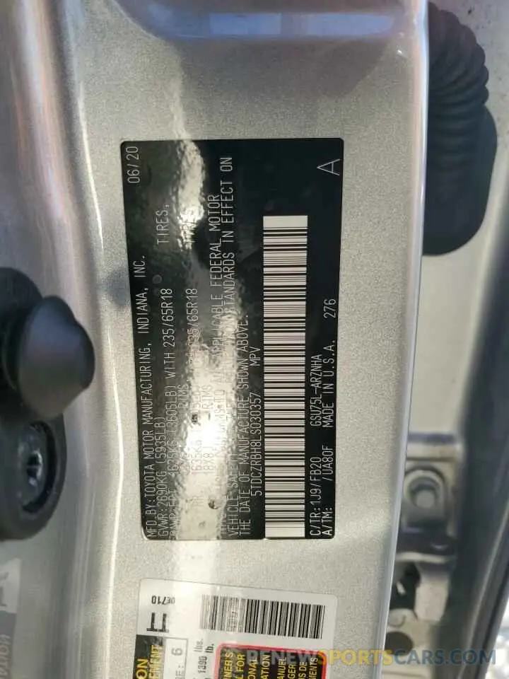 13 Photograph of a damaged car 5TDCZRBH8LS030357 TOYOTA HIGHLANDER 2020