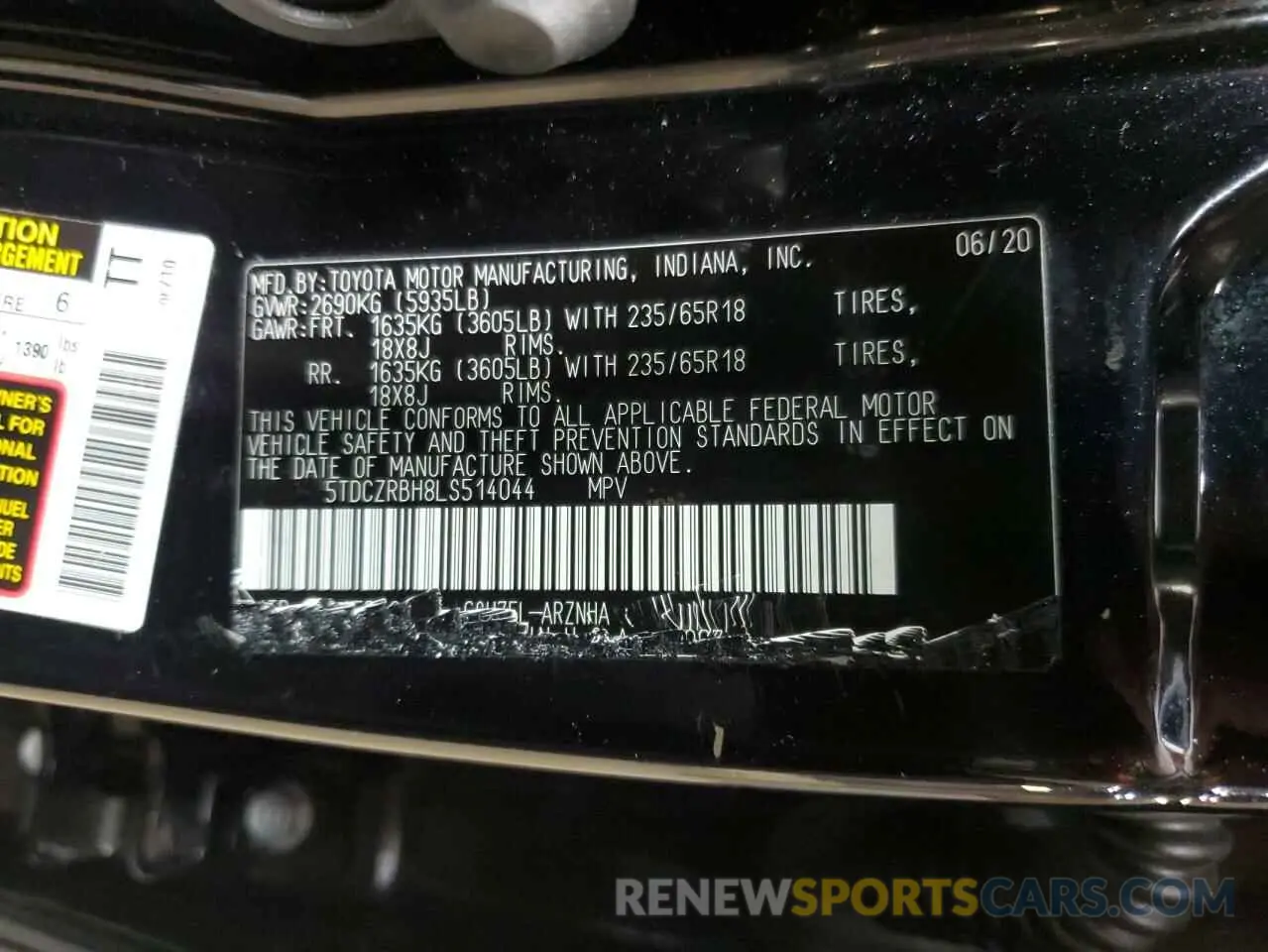 13 Photograph of a damaged car 5TDCZRBH8LS514044 TOYOTA HIGHLANDER 2020