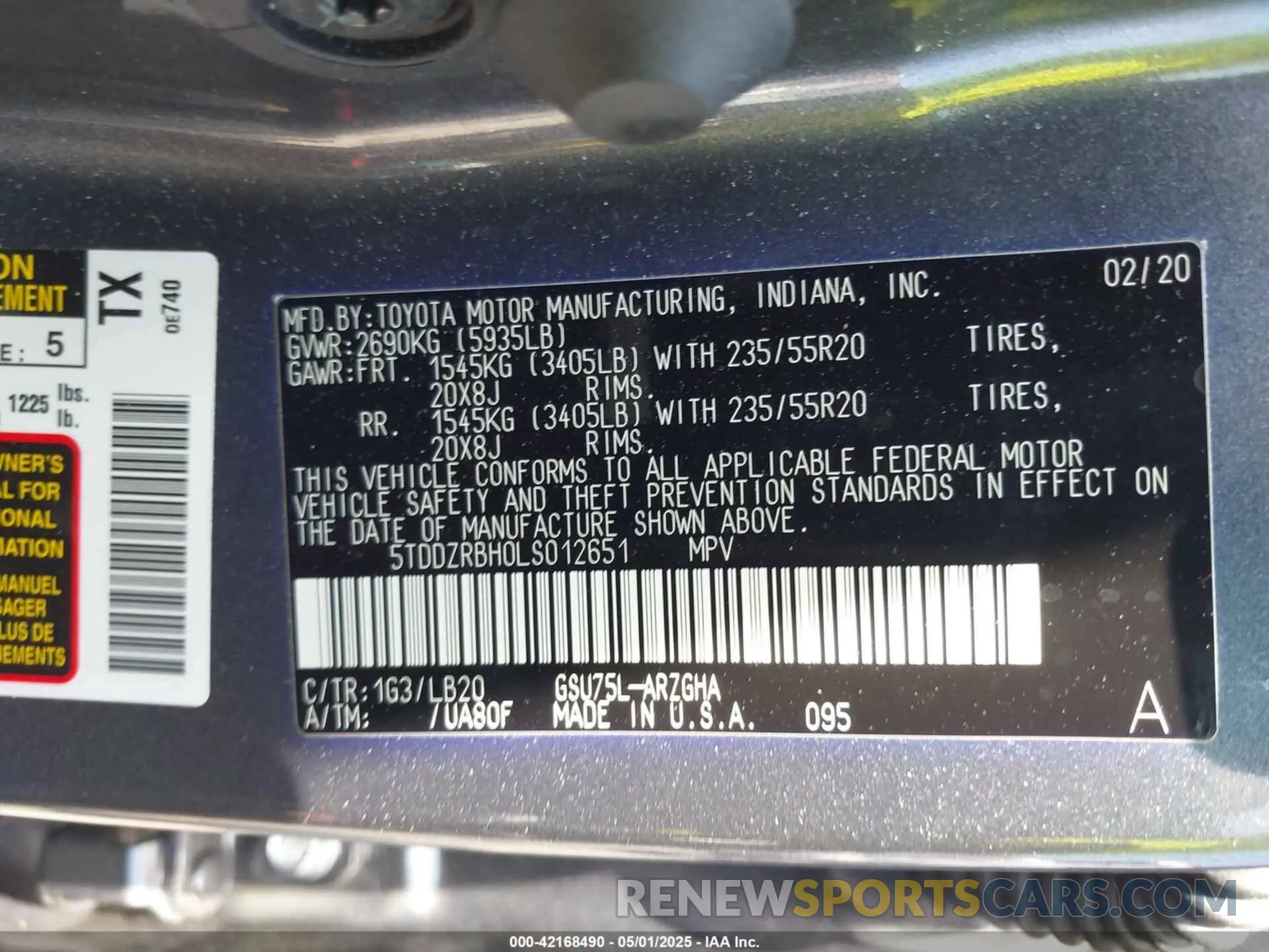 9 Photograph of a damaged car 5TDDZRBH0LS012651 TOYOTA HIGHLANDER 2020