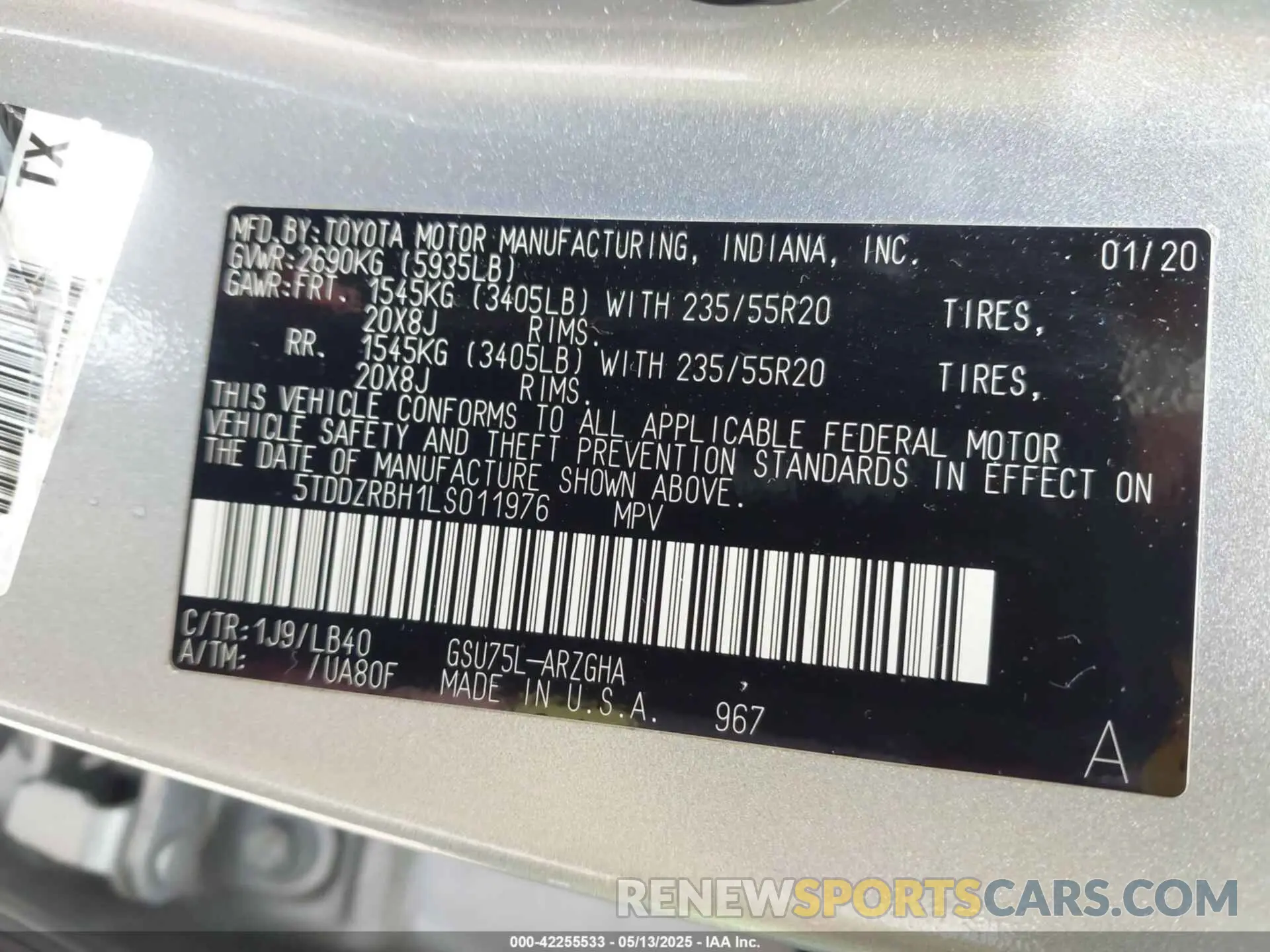 9 Photograph of a damaged car 5TDDZRBH1LS011976 TOYOTA HIGHLANDER 2020