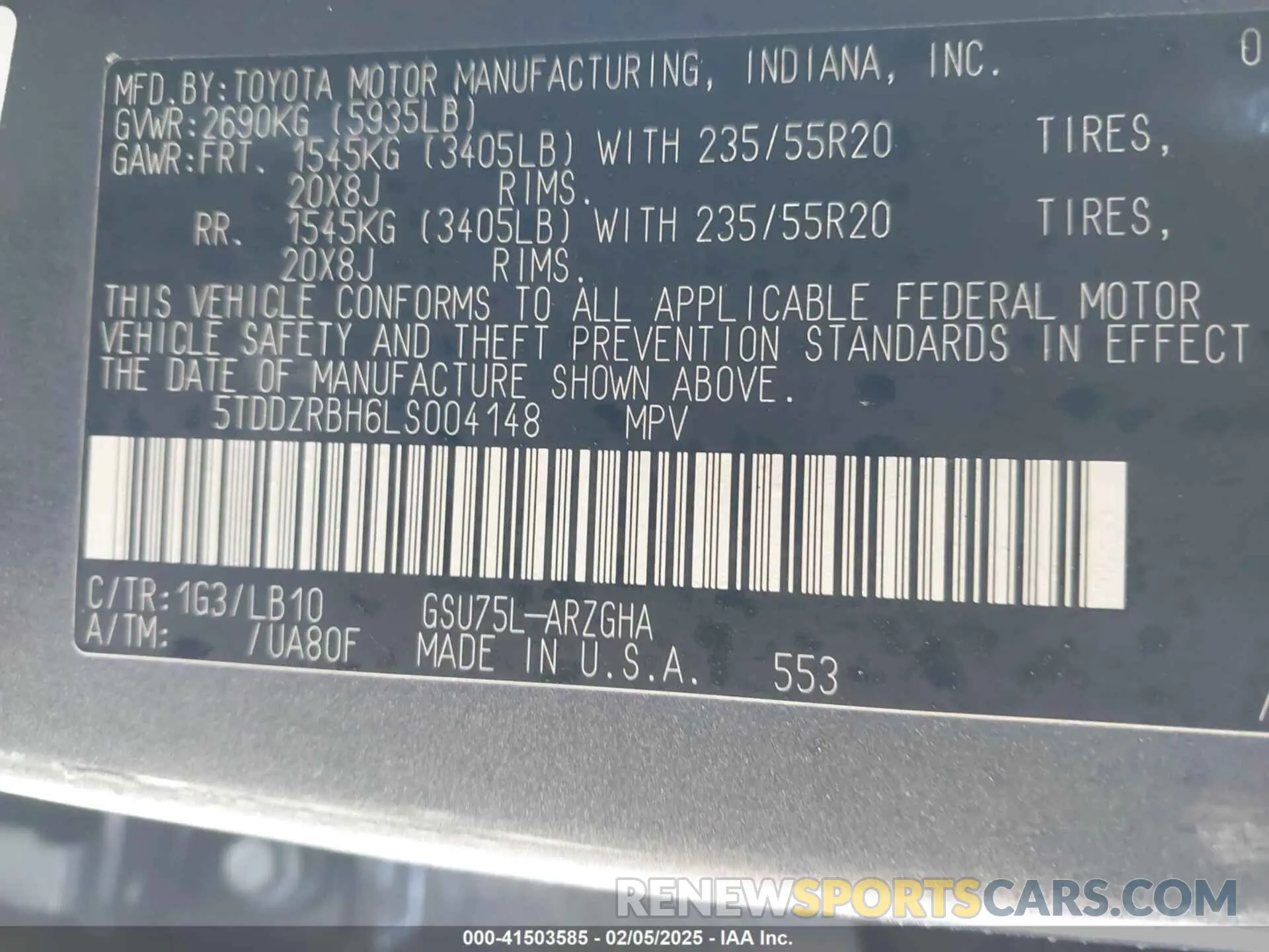 9 Photograph of a damaged car 5TDDZRBH6LS004148 TOYOTA HIGHLANDER 2020