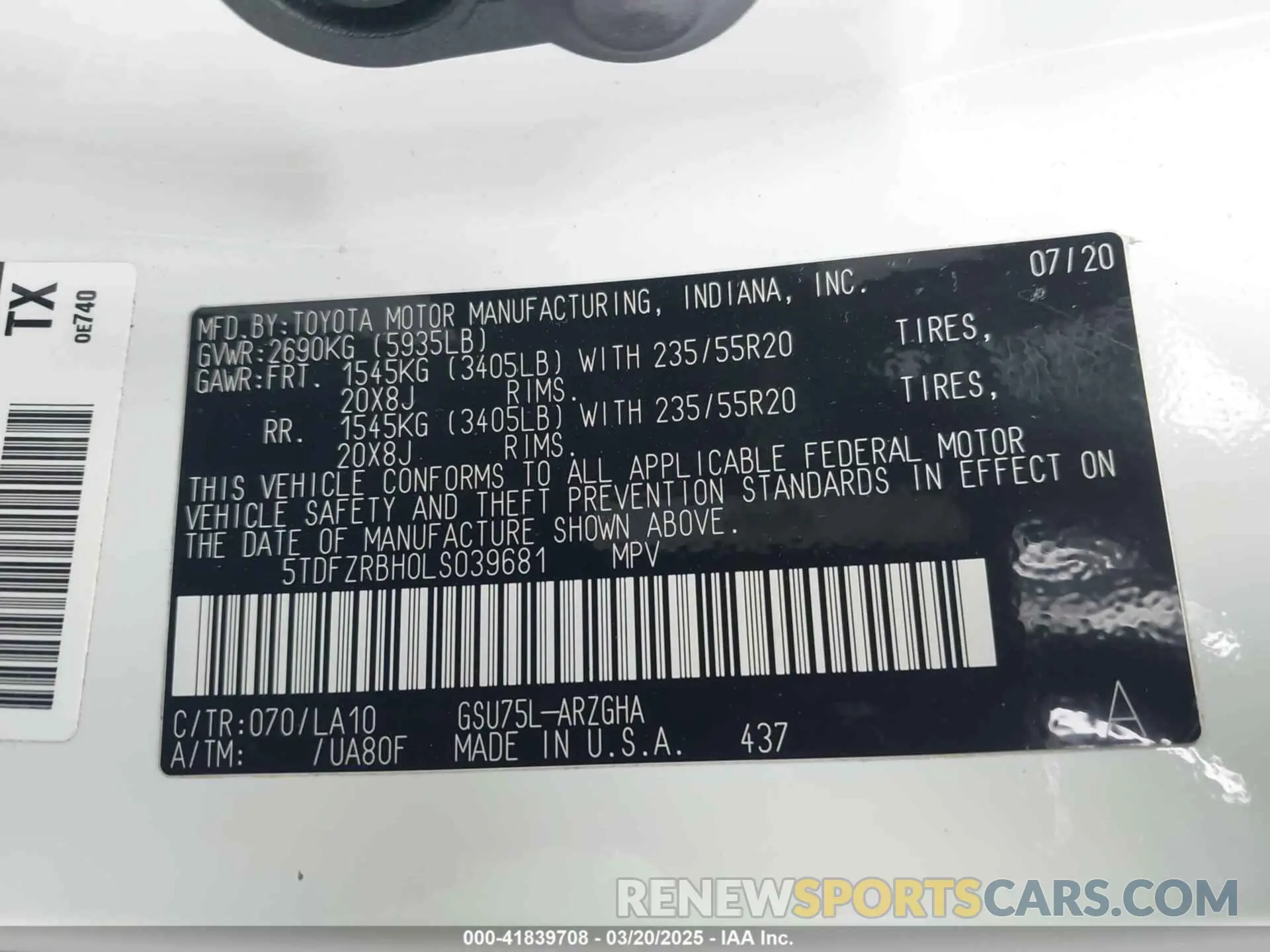 9 Photograph of a damaged car 5TDFZRBH0LS039681 TOYOTA HIGHLANDER 2020