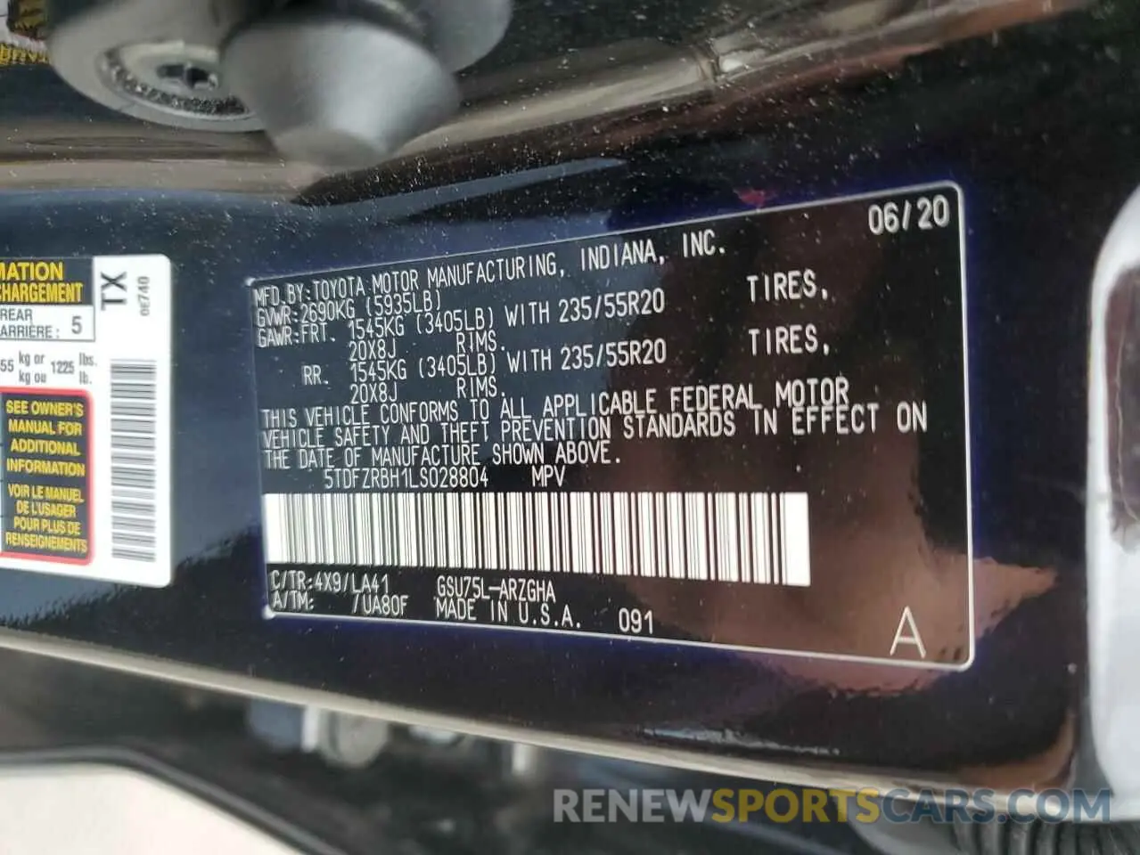 13 Photograph of a damaged car 5TDFZRBH1LS028804 TOYOTA HIGHLANDER 2020
