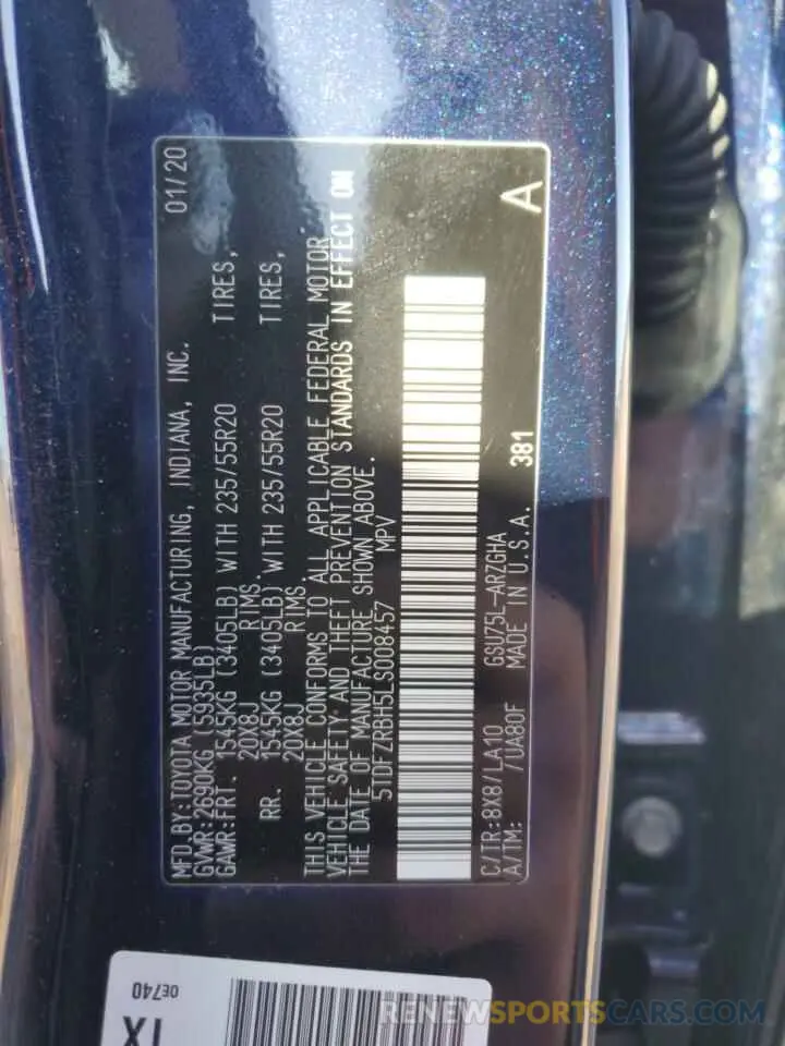 14 Photograph of a damaged car 5TDFZRBH5LS008457 TOYOTA HIGHLANDER 2020