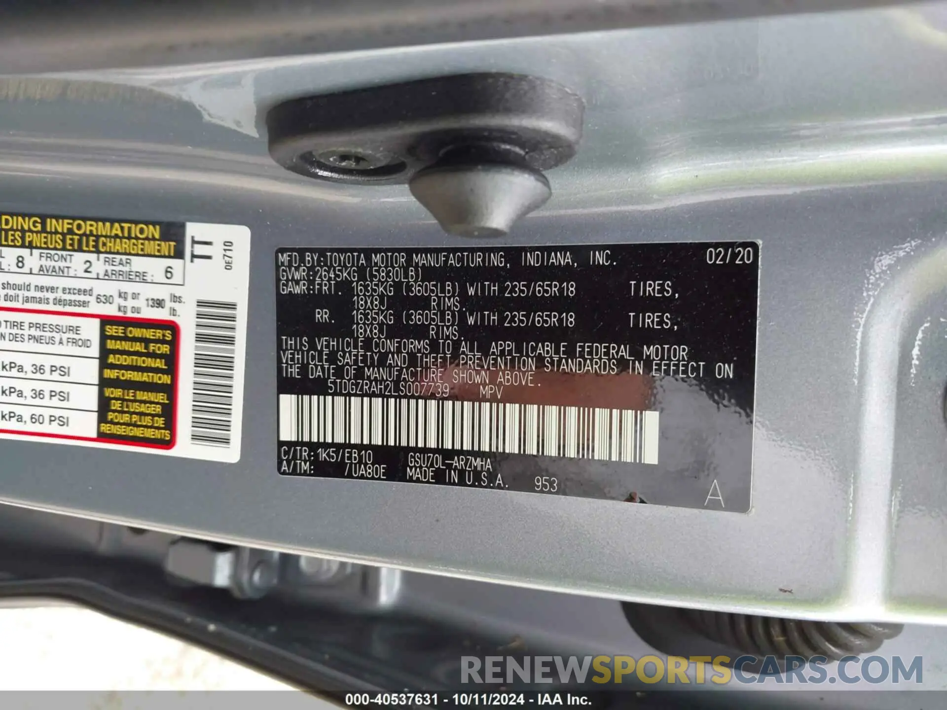 9 Photograph of a damaged car 5TDGZRAH2LS007739 TOYOTA HIGHLANDER 2020