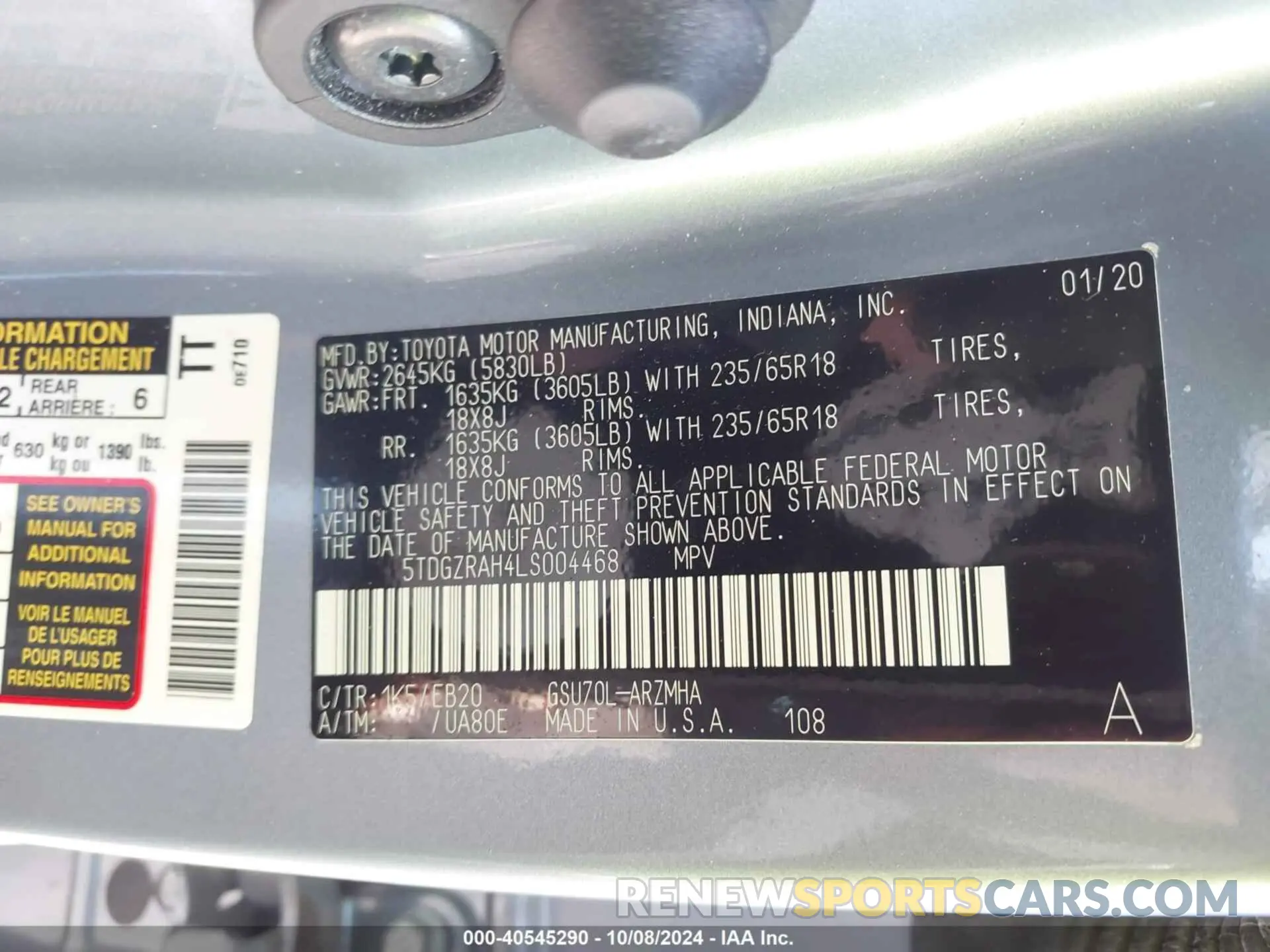 9 Photograph of a damaged car 5TDGZRAH4LS004468 TOYOTA HIGHLANDER 2020