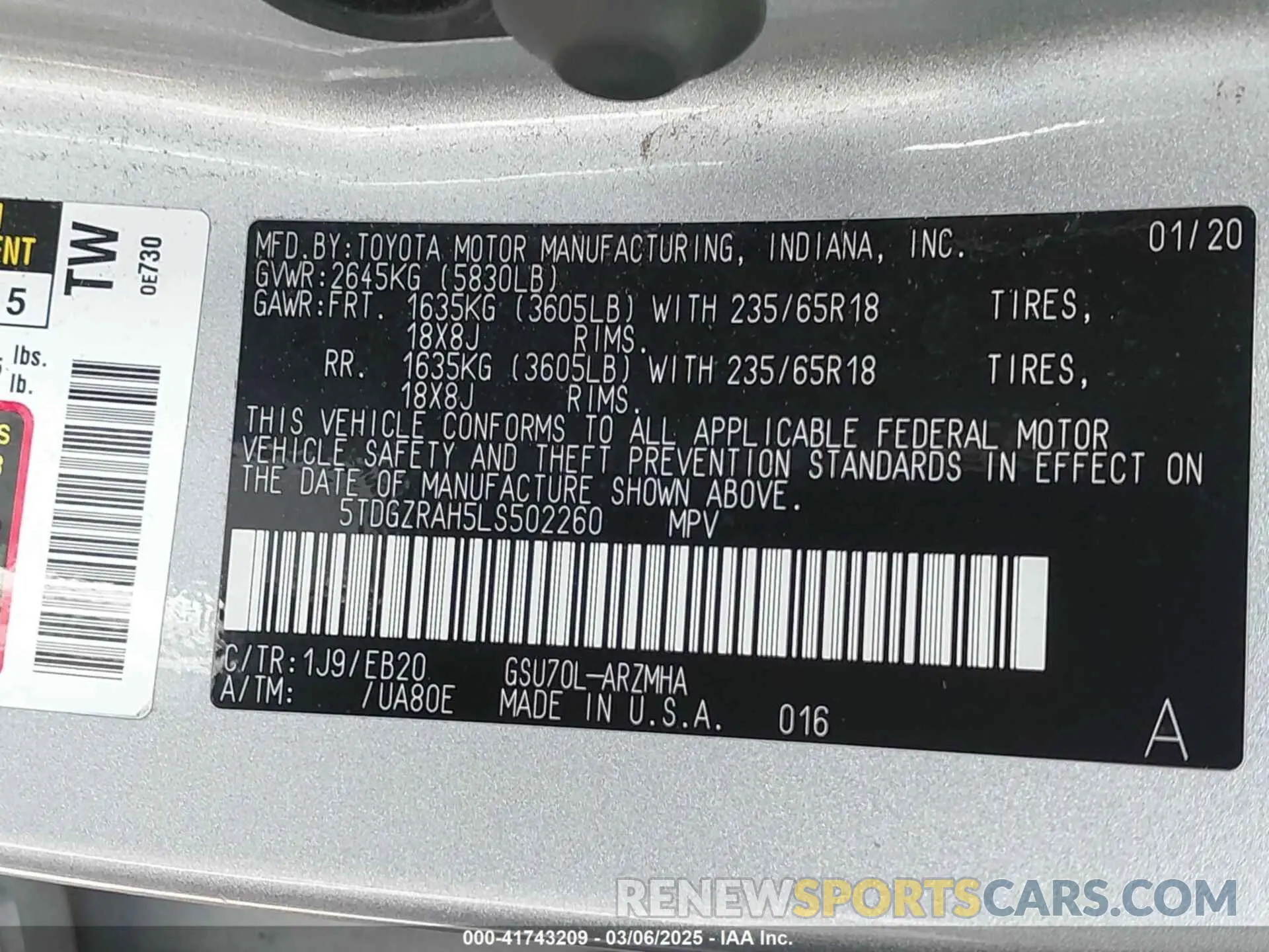 9 Photograph of a damaged car 5TDGZRAH5LS502260 TOYOTA HIGHLANDER 2020