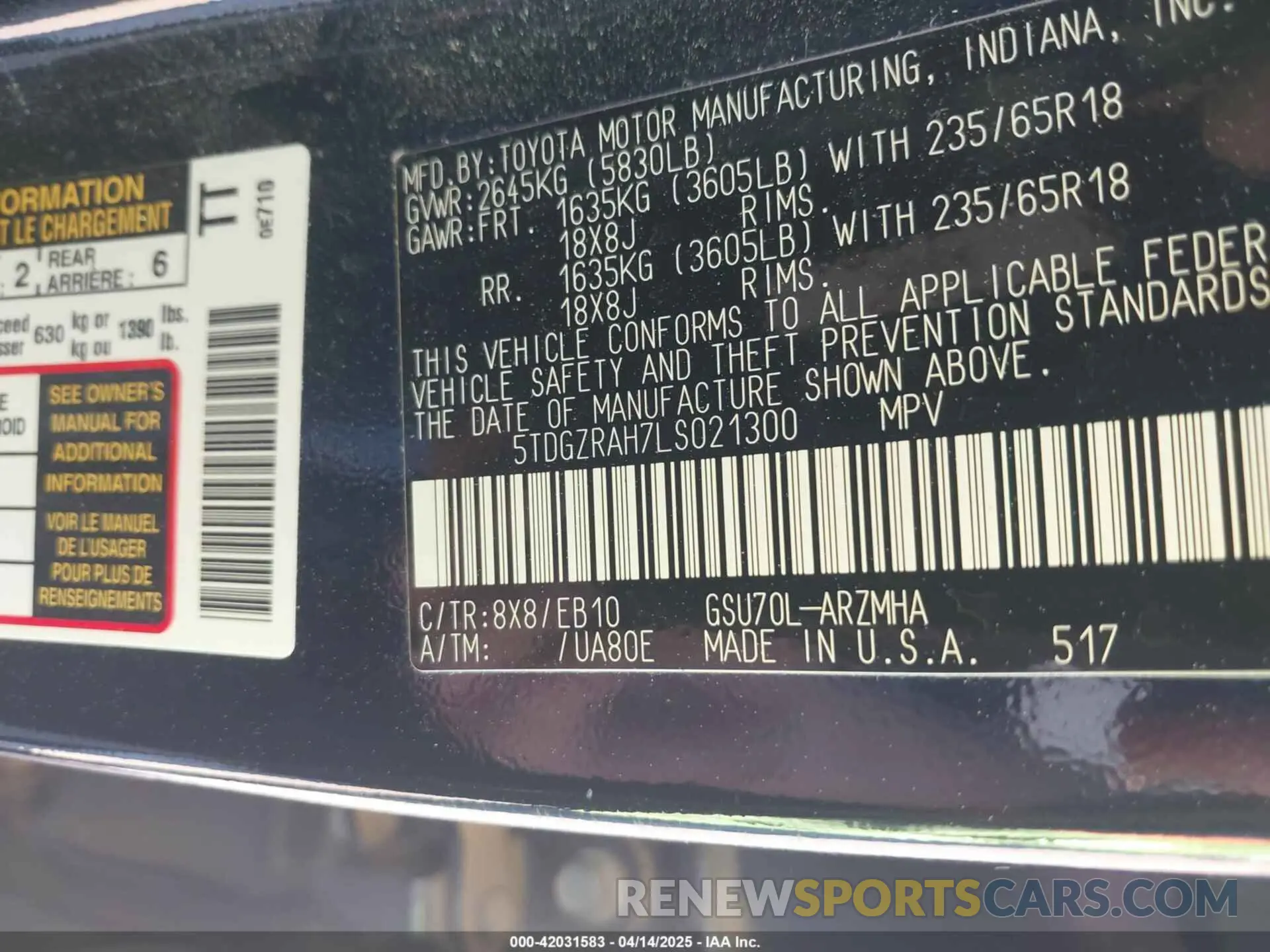 9 Photograph of a damaged car 5TDGZRAH7LS021300 TOYOTA HIGHLANDER 2020