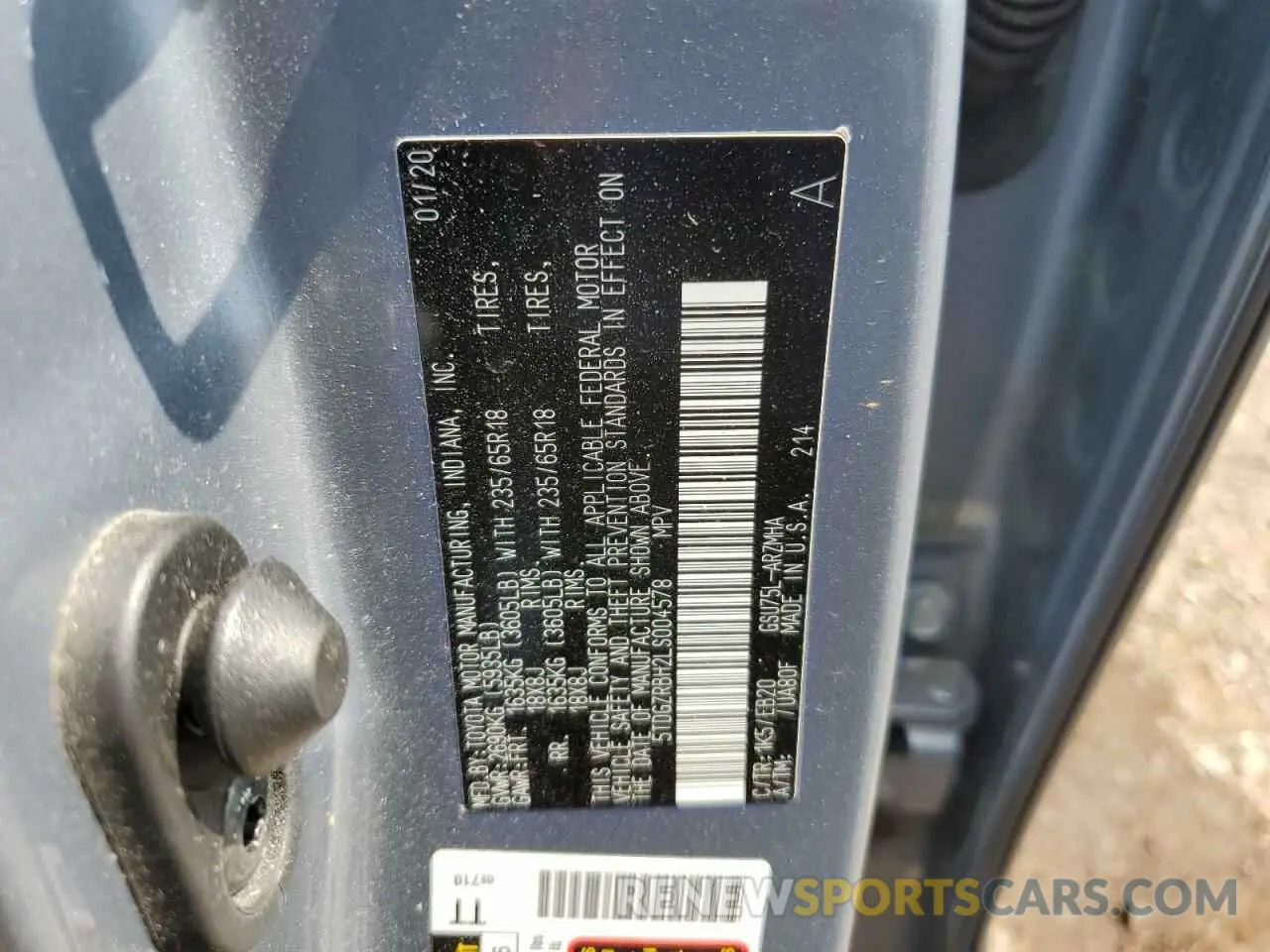 14 Photograph of a damaged car 5TDGZRBH2LS004578 TOYOTA HIGHLANDER 2020