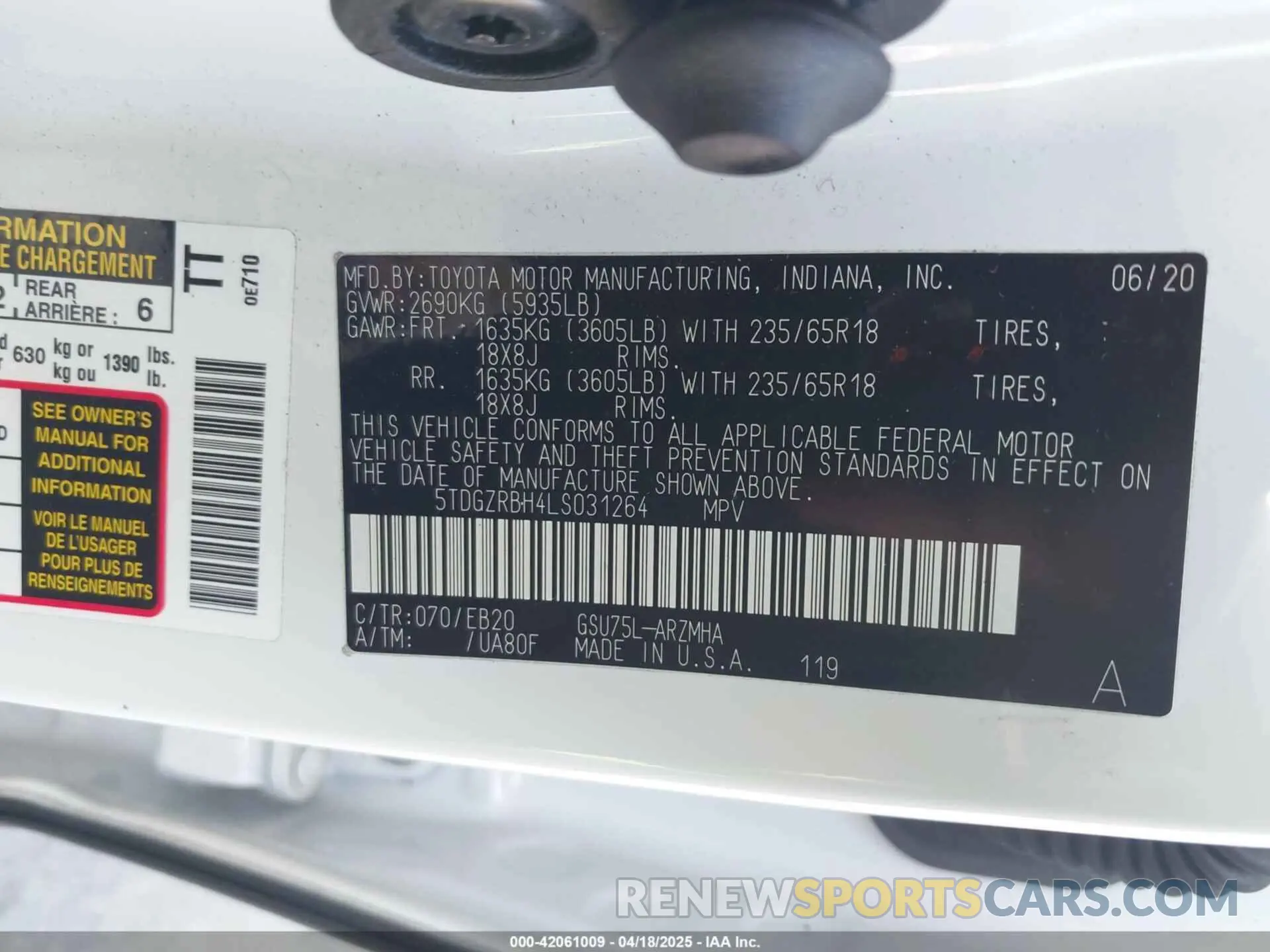 9 Photograph of a damaged car 5TDGZRBH4LS031264 TOYOTA HIGHLANDER 2020