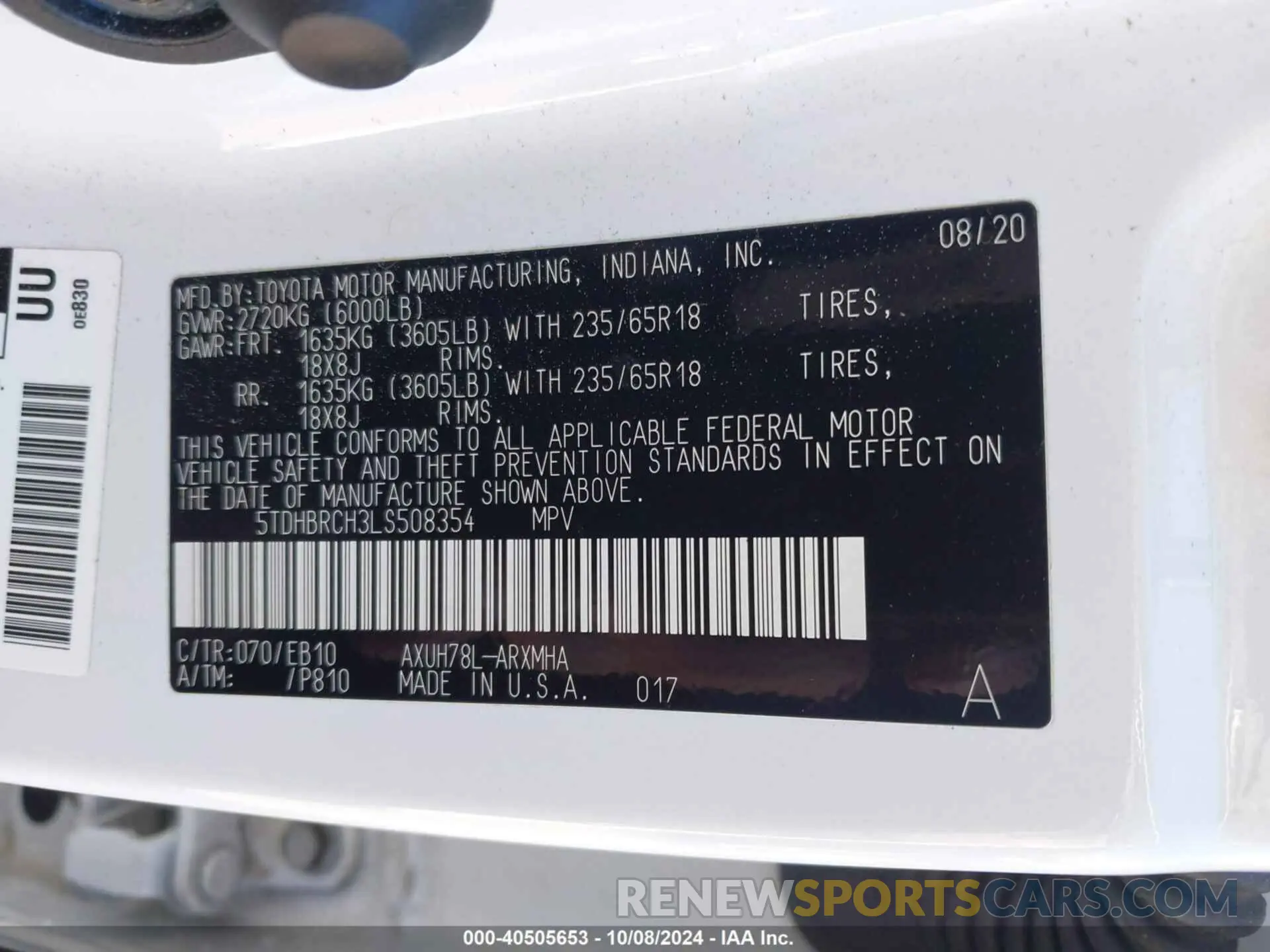 9 Photograph of a damaged car 5TDHBRCH3LS508354 TOYOTA HIGHLANDER 2020