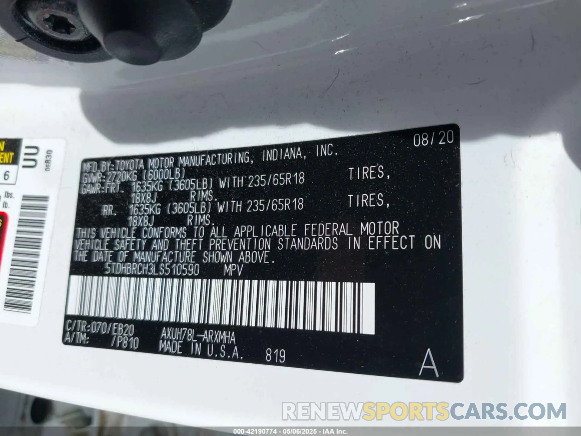 9 Photograph of a damaged car 5TDHBRCH3LS510590 TOYOTA HIGHLANDER 2020