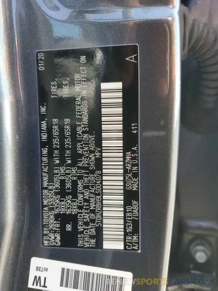 13 Photograph of a damaged car 5TDHZRBH9LS004078 TOYOTA HIGHLANDER 2020