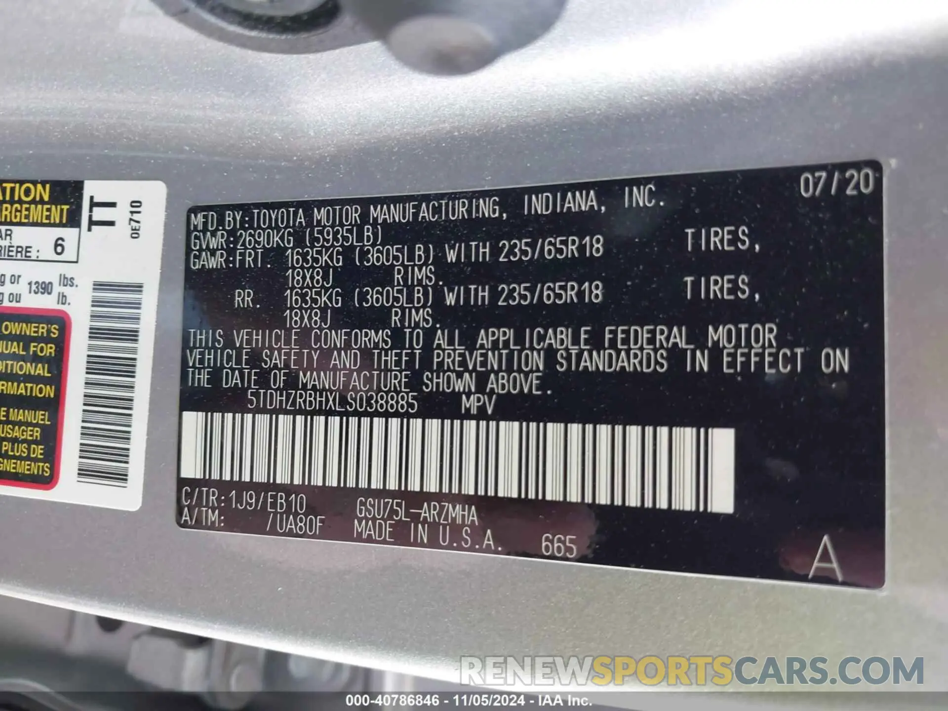 9 Photograph of a damaged car 5TDHZRBHXLS038885 TOYOTA HIGHLANDER 2020