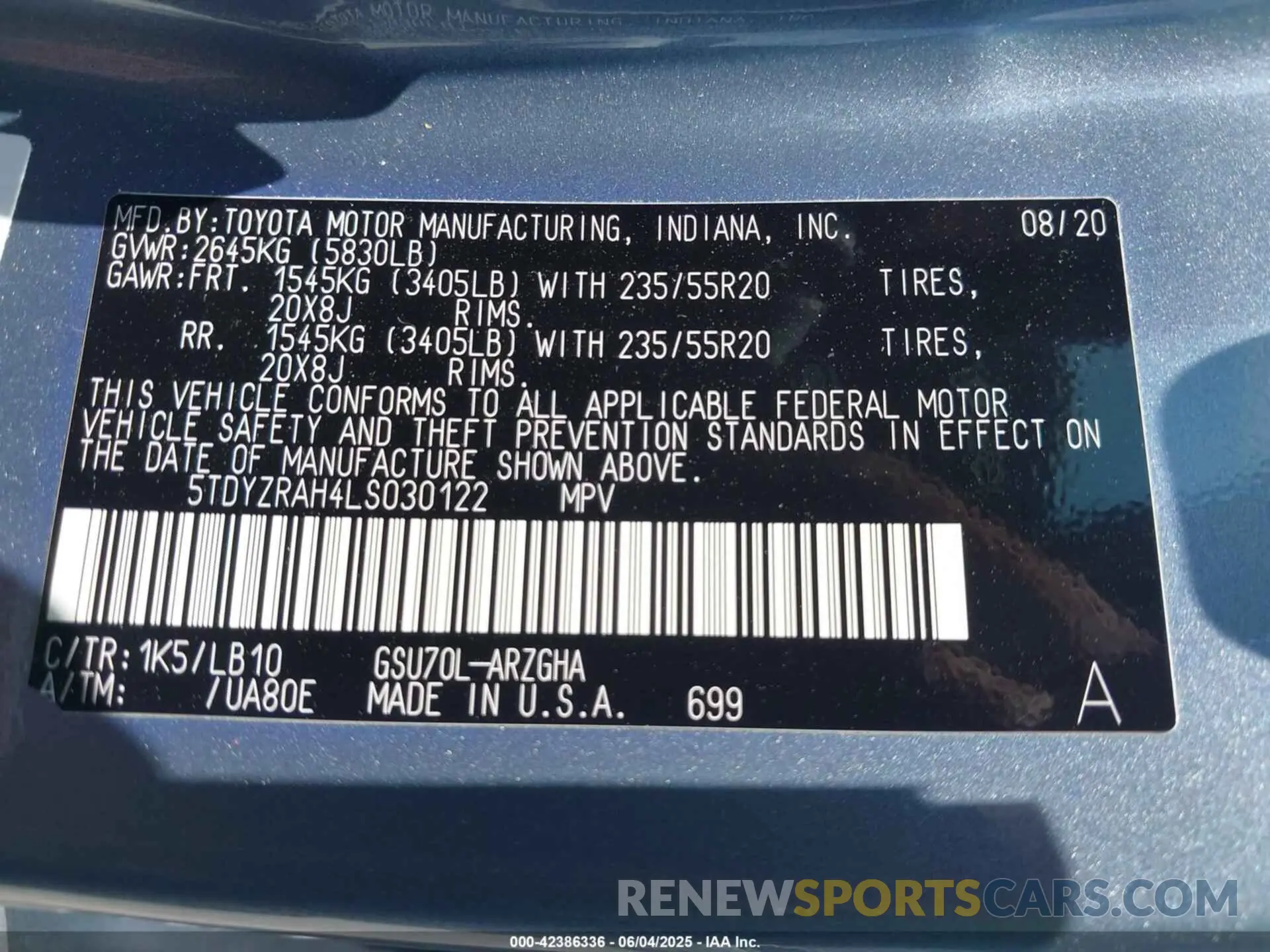 9 Photograph of a damaged car 5TDYZRAH4LS030122 TOYOTA HIGHLANDER 2020