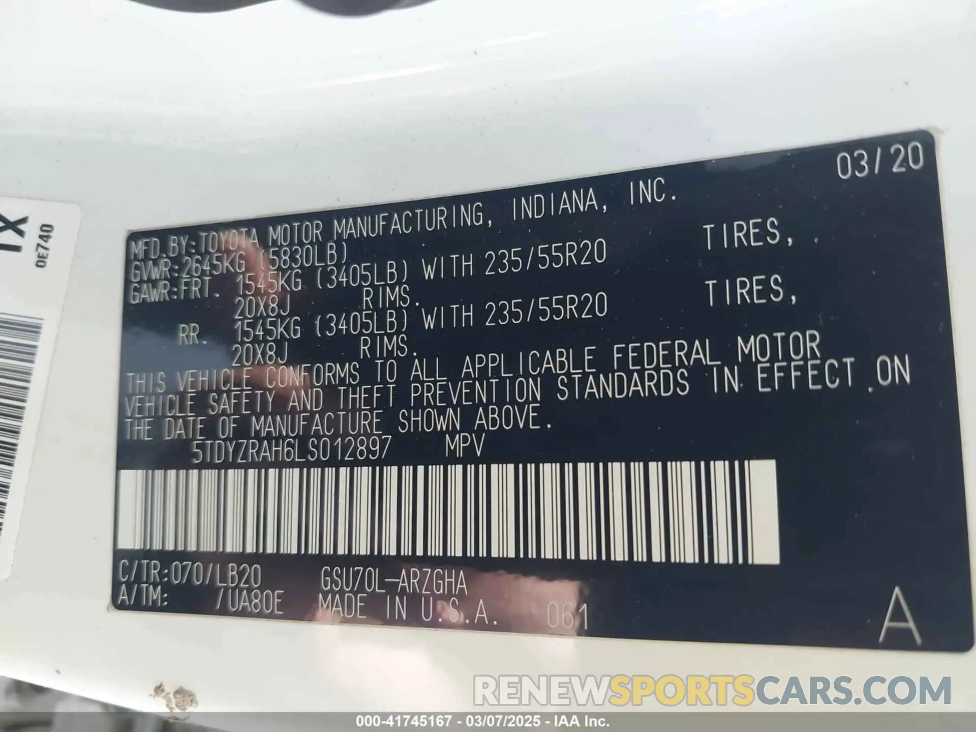 9 Photograph of a damaged car 5TDYZRAH6LS012897 TOYOTA HIGHLANDER 2020