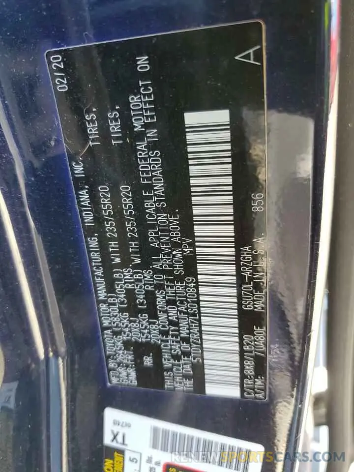 13 Photograph of a damaged car 5TDYZRAH7LS010849 TOYOTA HIGHLANDER 2020