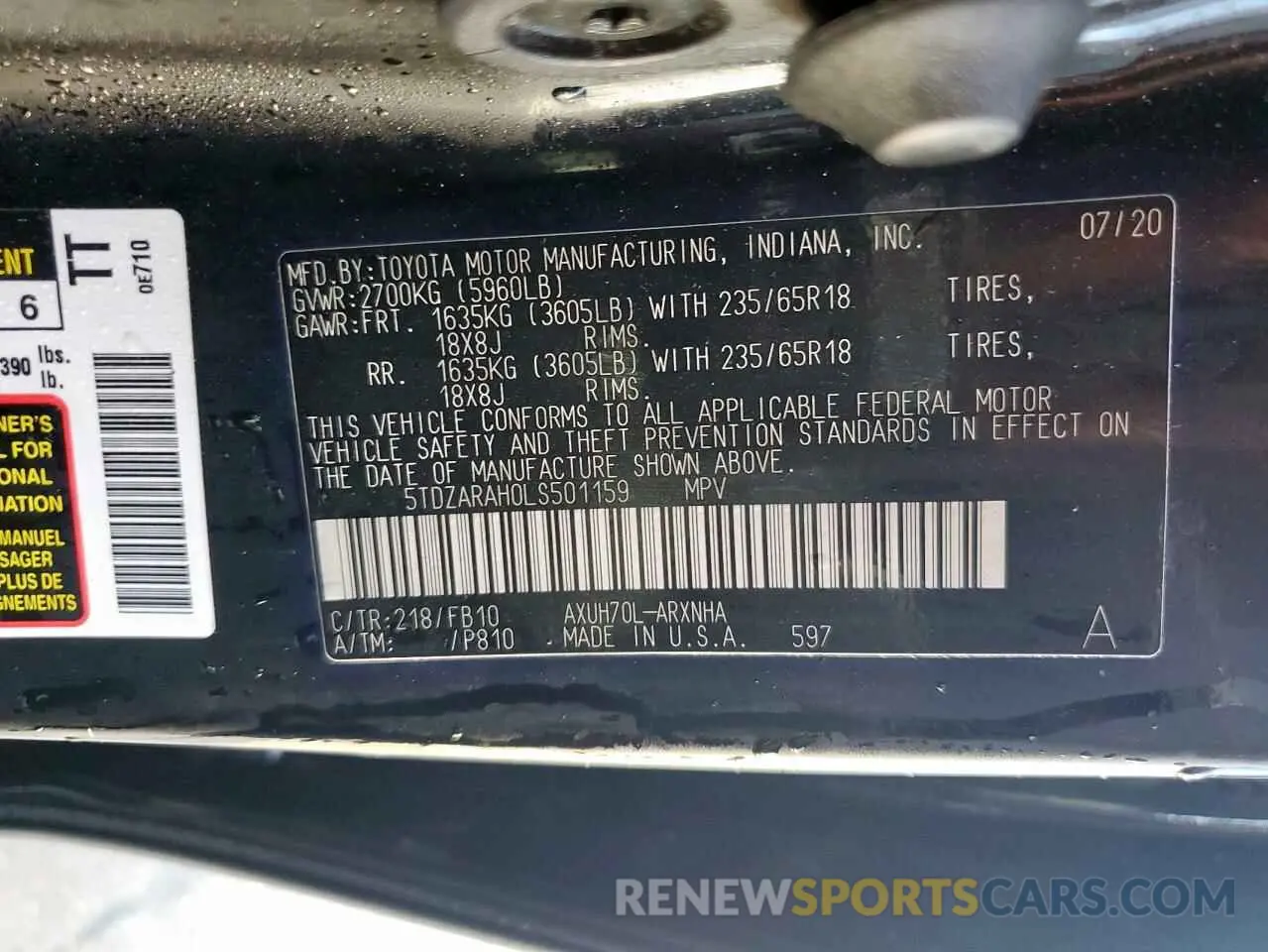 13 Photograph of a damaged car 5TDZARAH0LS501159 TOYOTA HIGHLANDER 2020