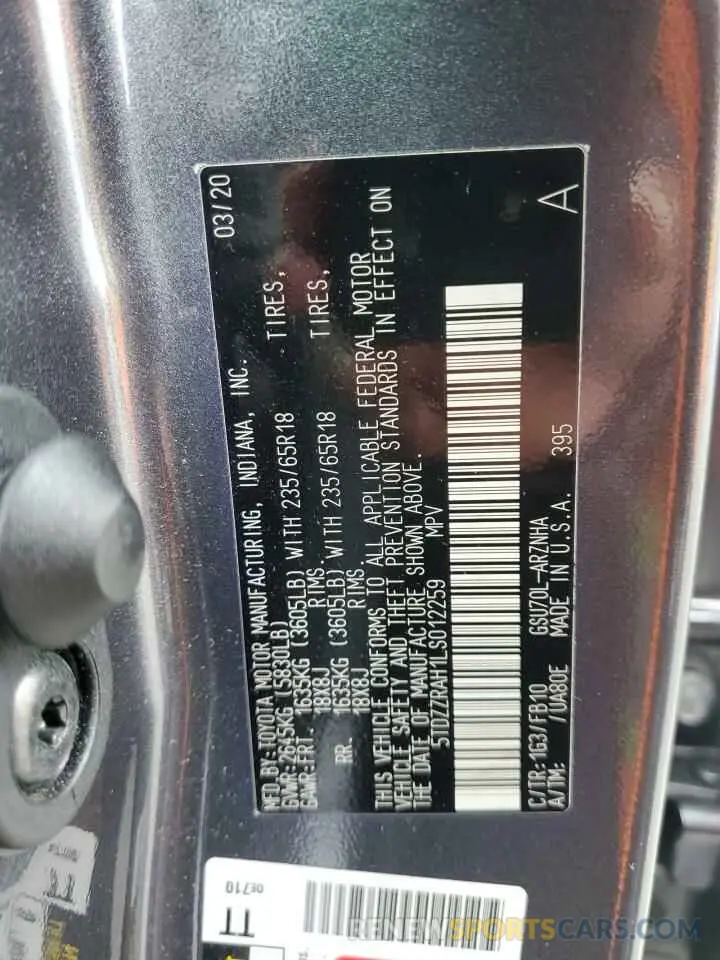 15 Photograph of a damaged car 5TDZZRAH1LS012259 TOYOTA HIGHLANDER 2020