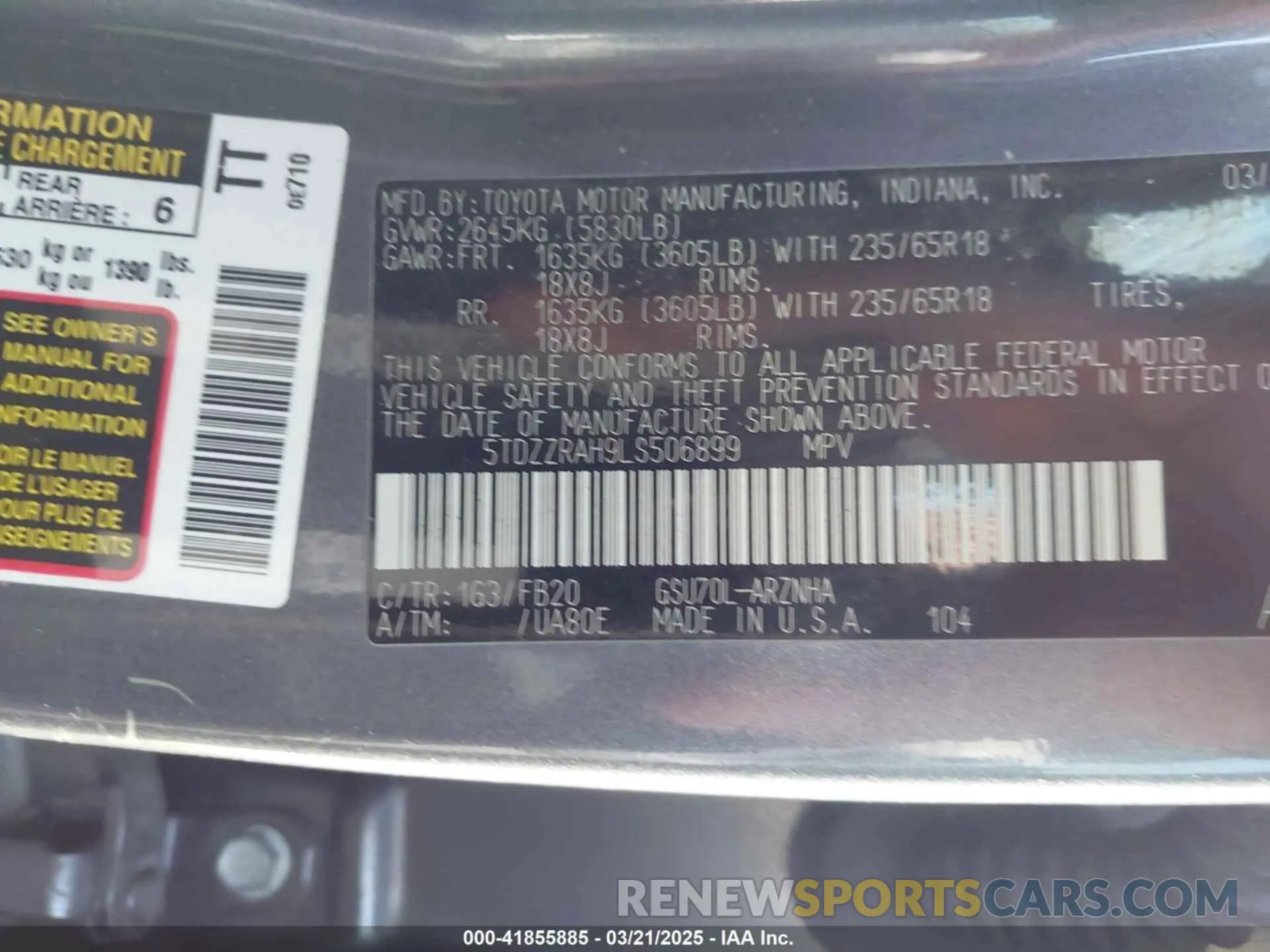 9 Photograph of a damaged car 5TDZZRAH9LS506899 TOYOTA HIGHLANDER 2020