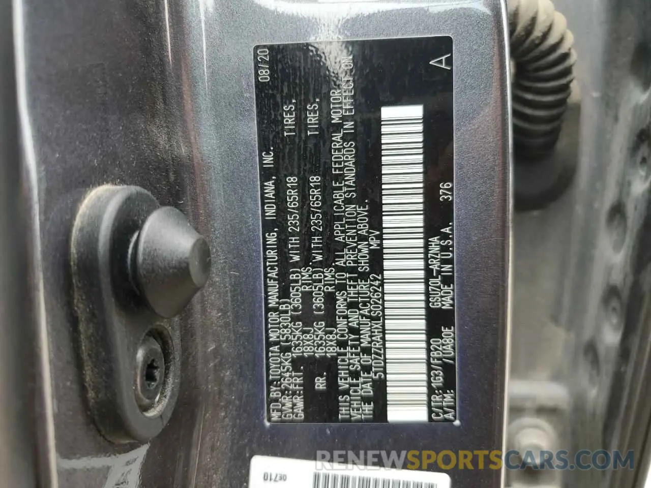13 Photograph of a damaged car 5TDZZRAHXLS026242 TOYOTA HIGHLANDER 2020
