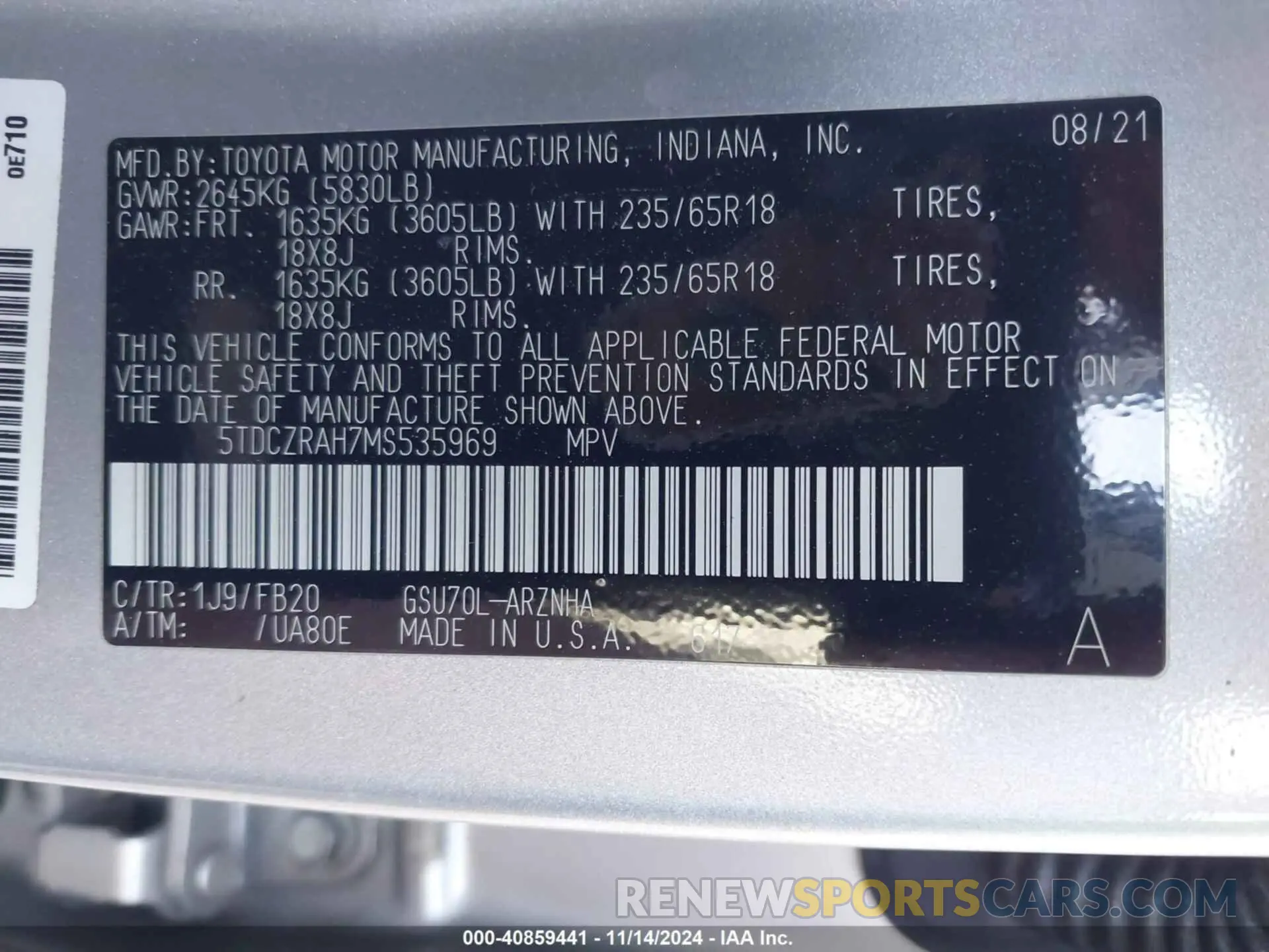 9 Photograph of a damaged car 5TDCZRAH7MS535969 TOYOTA HIGHLANDER 2021