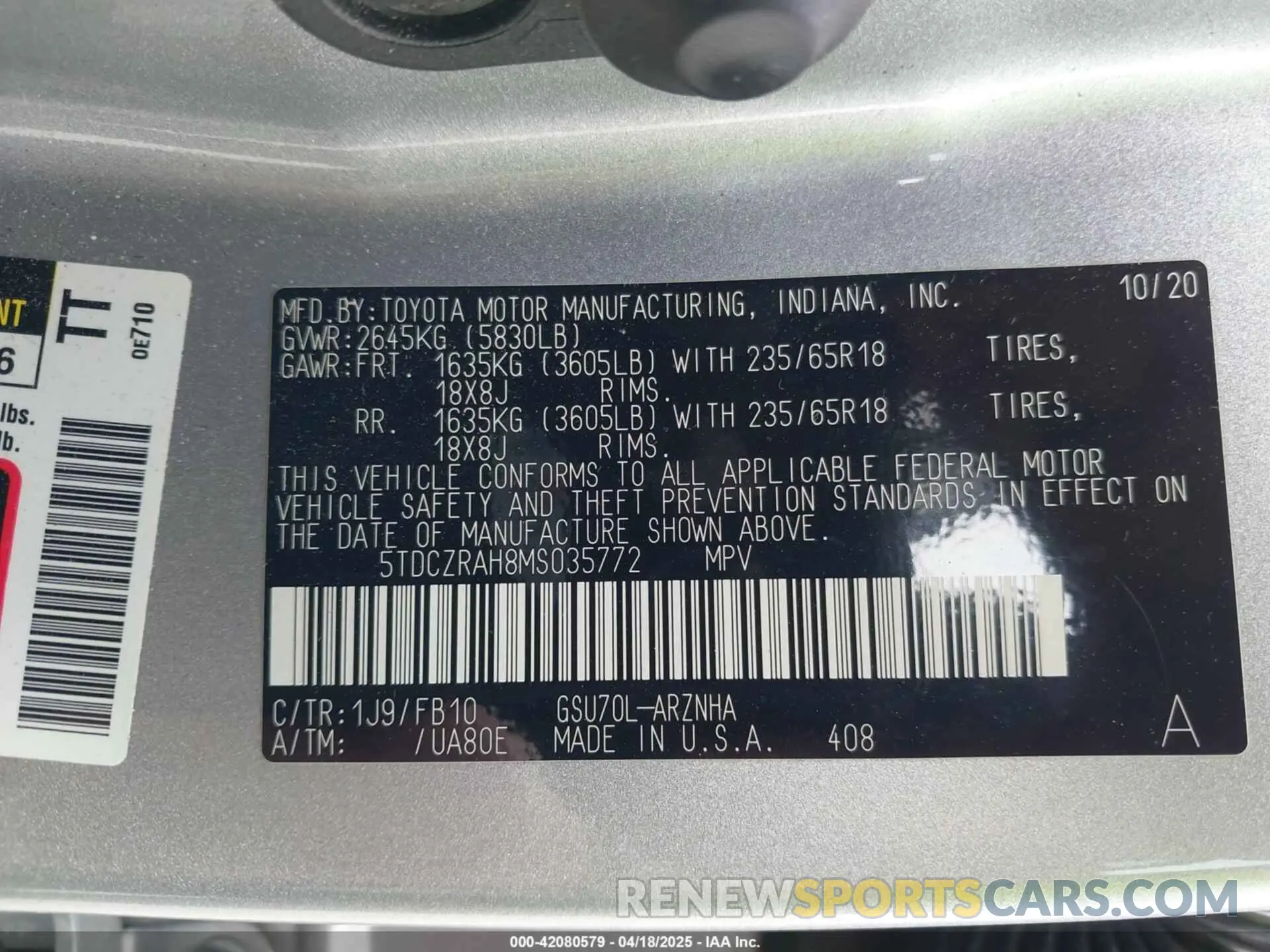 9 Photograph of a damaged car 5TDCZRAH8MS035772 TOYOTA HIGHLANDER 2021