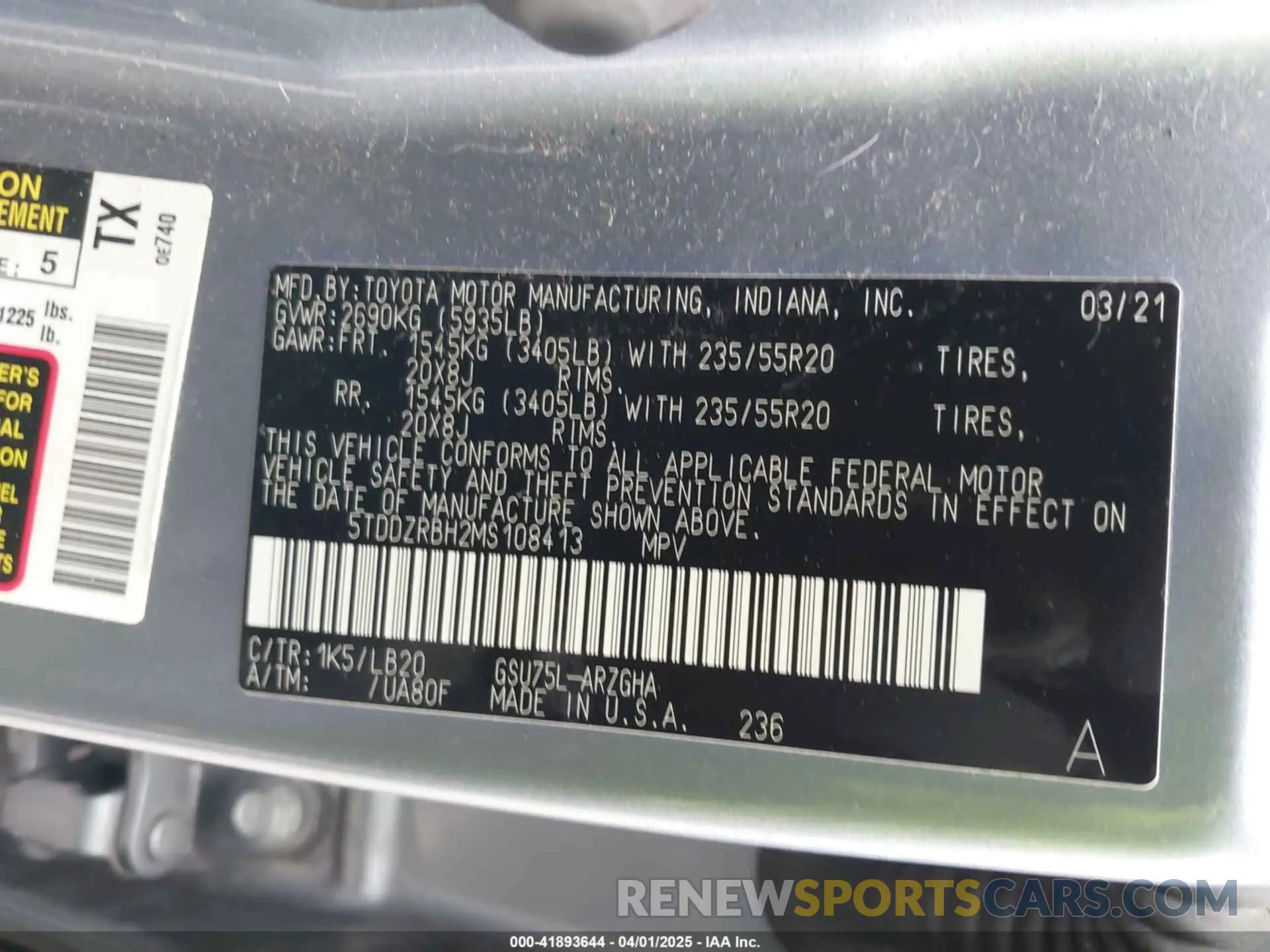 9 Photograph of a damaged car 5TDDZRBH2MS108413 TOYOTA HIGHLANDER 2021
