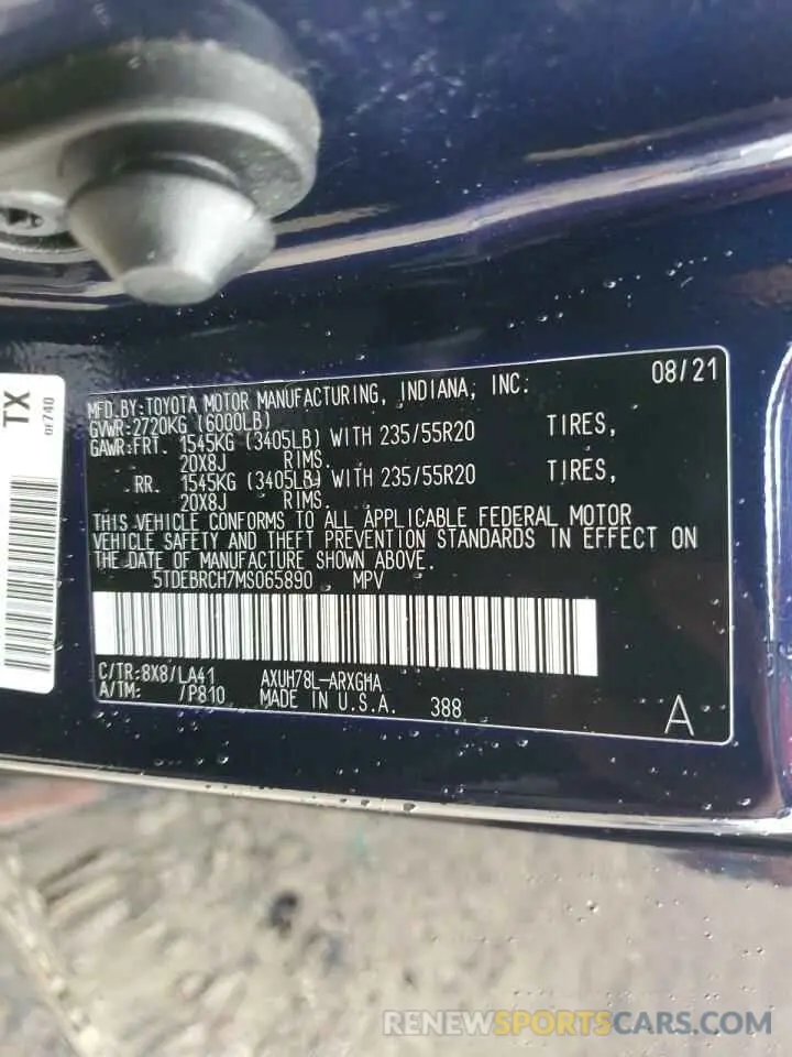 13 Photograph of a damaged car 5TDEBRCH7MS065890 TOYOTA HIGHLANDER 2021