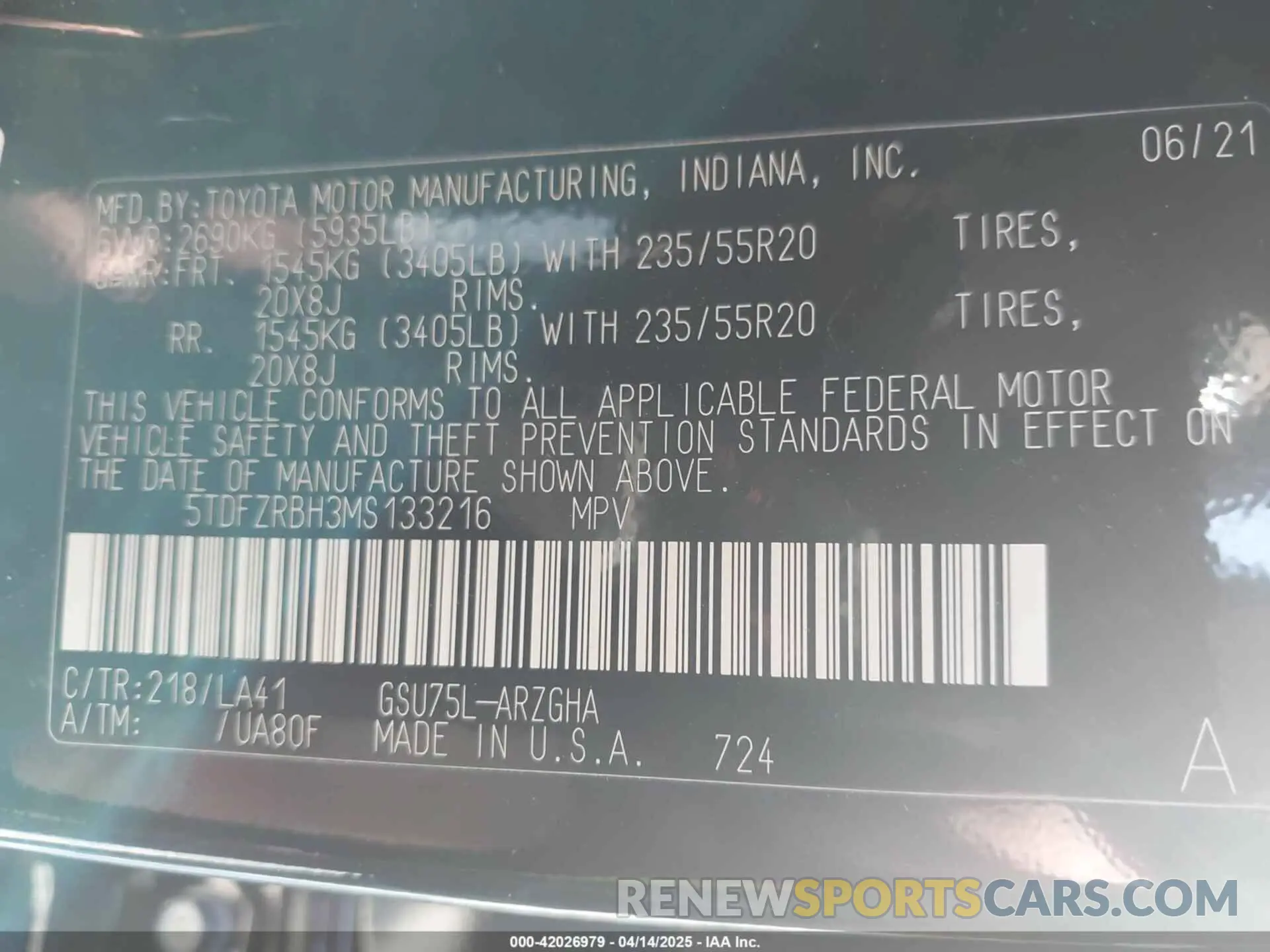 9 Photograph of a damaged car 5TDFZRBH3MS133216 TOYOTA HIGHLANDER 2021