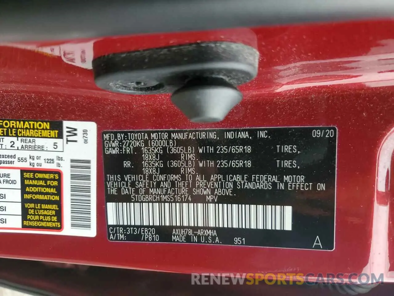 13 Photograph of a damaged car 5TDGBRCH1MS516174 TOYOTA HIGHLANDER 2021