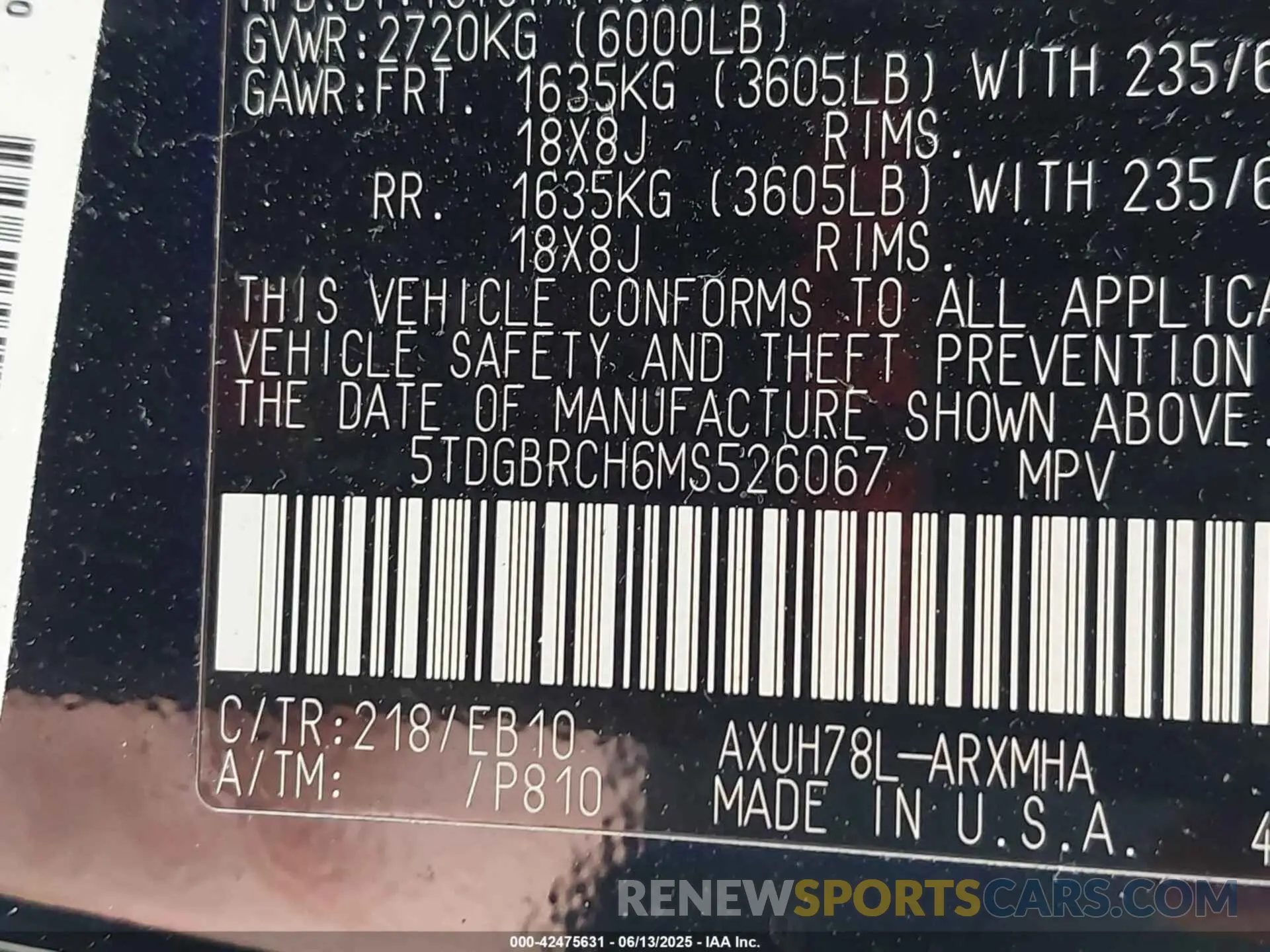 9 Photograph of a damaged car 5TDGBRCH6MS526067 TOYOTA HIGHLANDER 2021