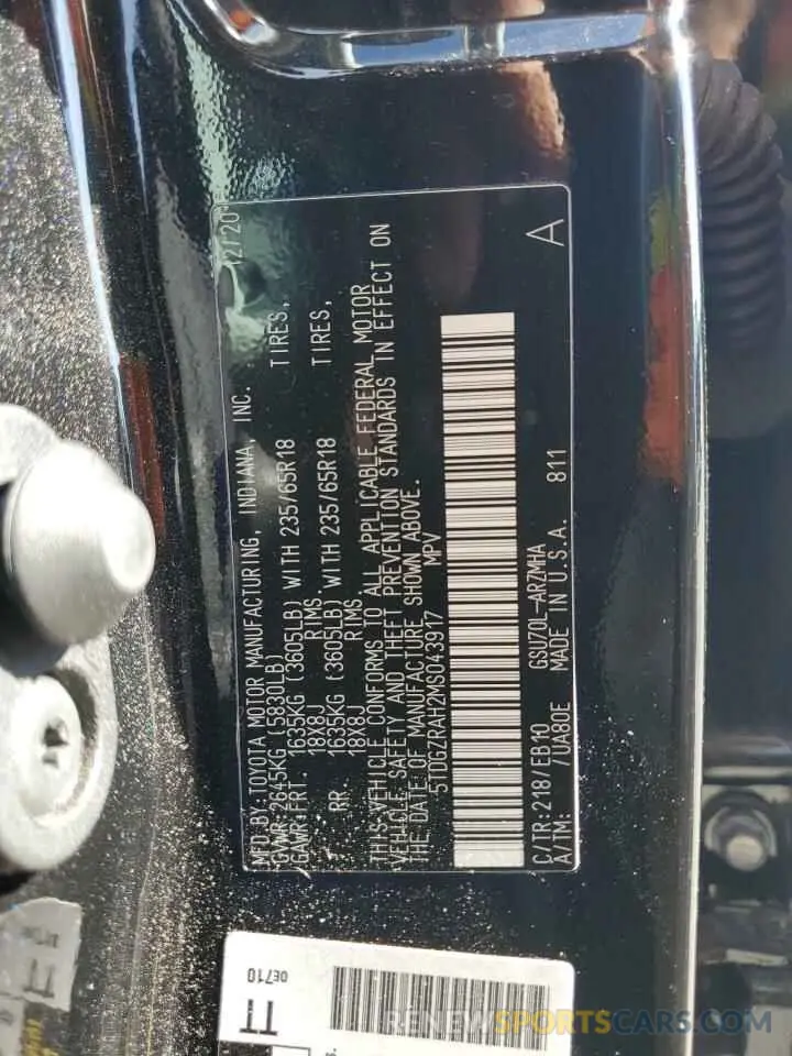 13 Photograph of a damaged car 5TDGZRAH2MS043917 TOYOTA HIGHLANDER 2021