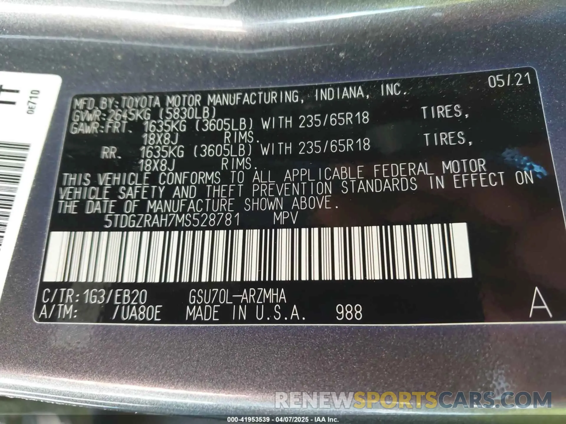 9 Photograph of a damaged car 5TDGZRAH7MS528781 TOYOTA HIGHLANDER 2021