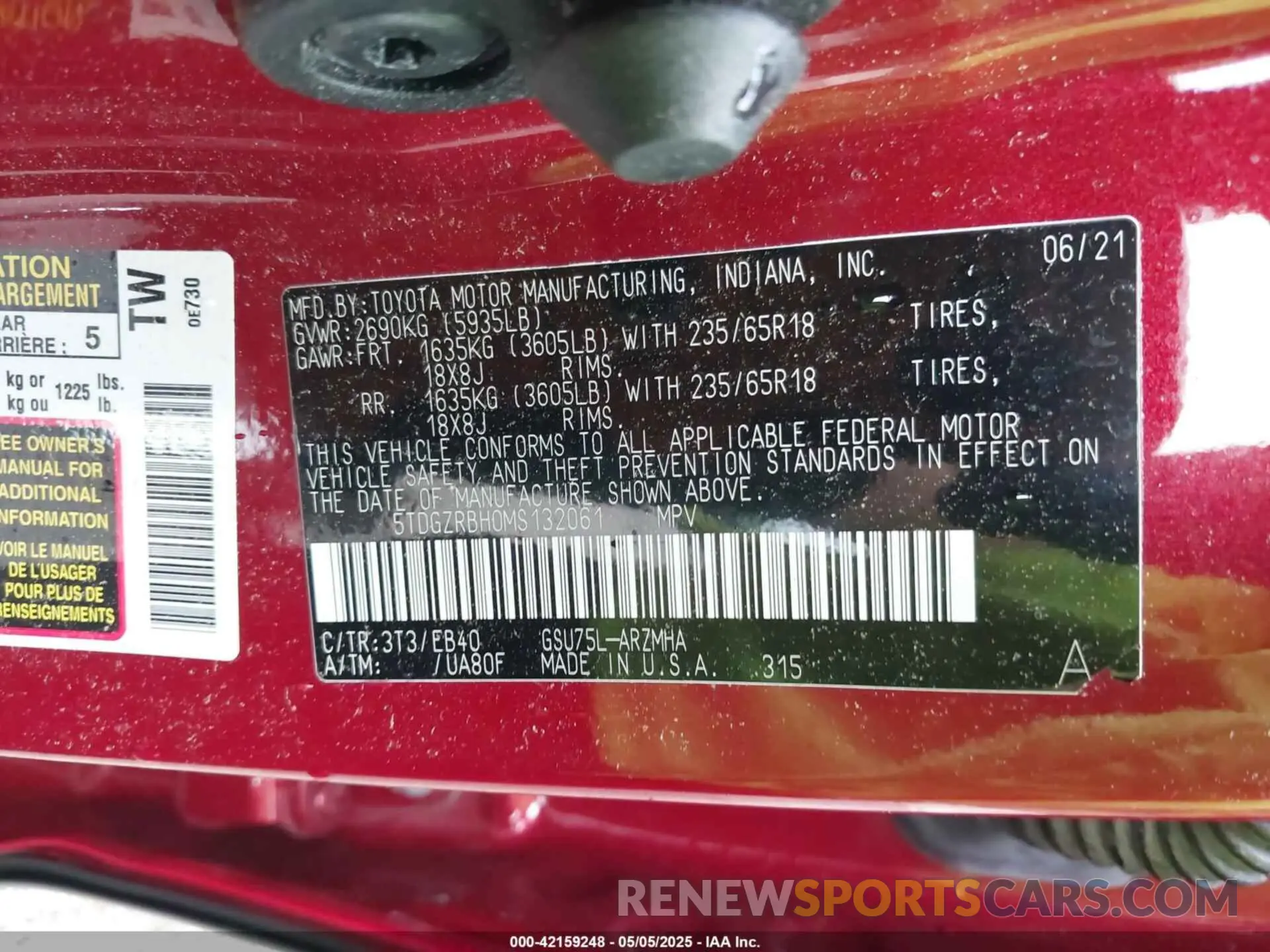 9 Photograph of a damaged car 5TDGZRBH0MS132061 TOYOTA HIGHLANDER 2021