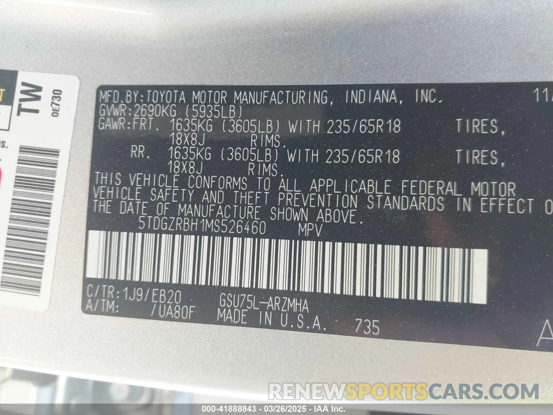 9 Photograph of a damaged car 5TDGZRBH1MS526460 TOYOTA HIGHLANDER 2021